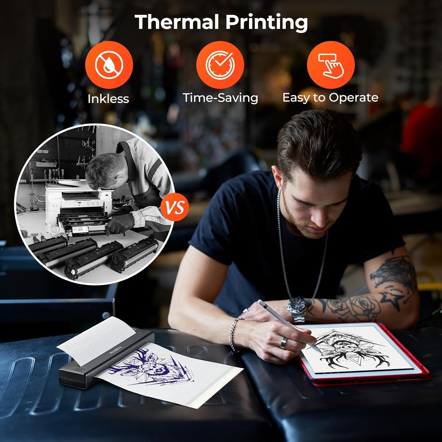 MUNBYN Tattoo Stencil Printer ITP05, Wireless Thermal Black