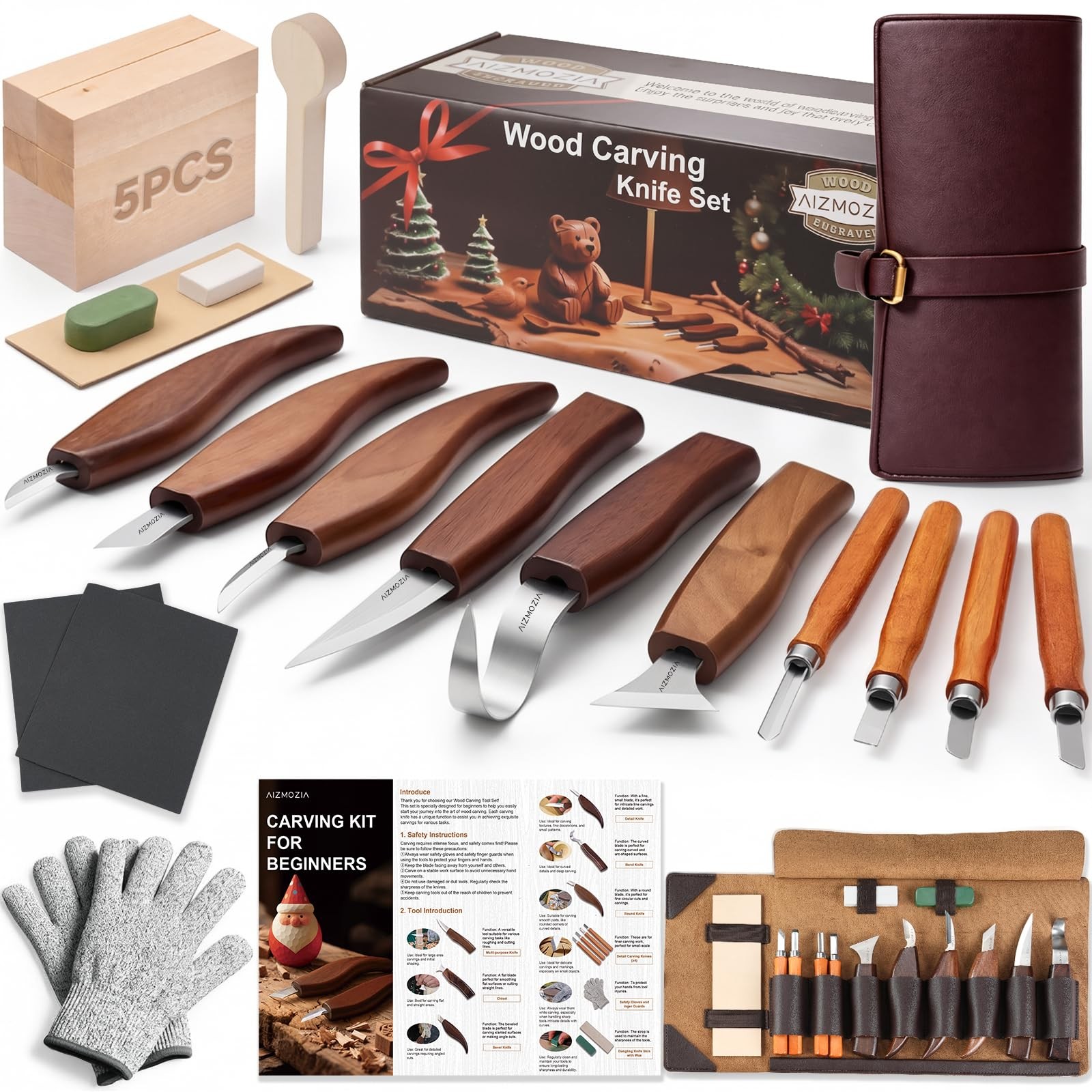 Wood Carving Kit for Beginners – 25pcs Whittling Knife Kit Wood Carving Tools...