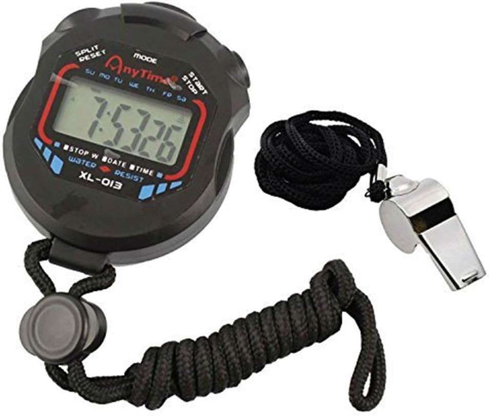 Digital Sport Stopwatch Timer with Stainless Steel Whistle,Large LCD Display Sui