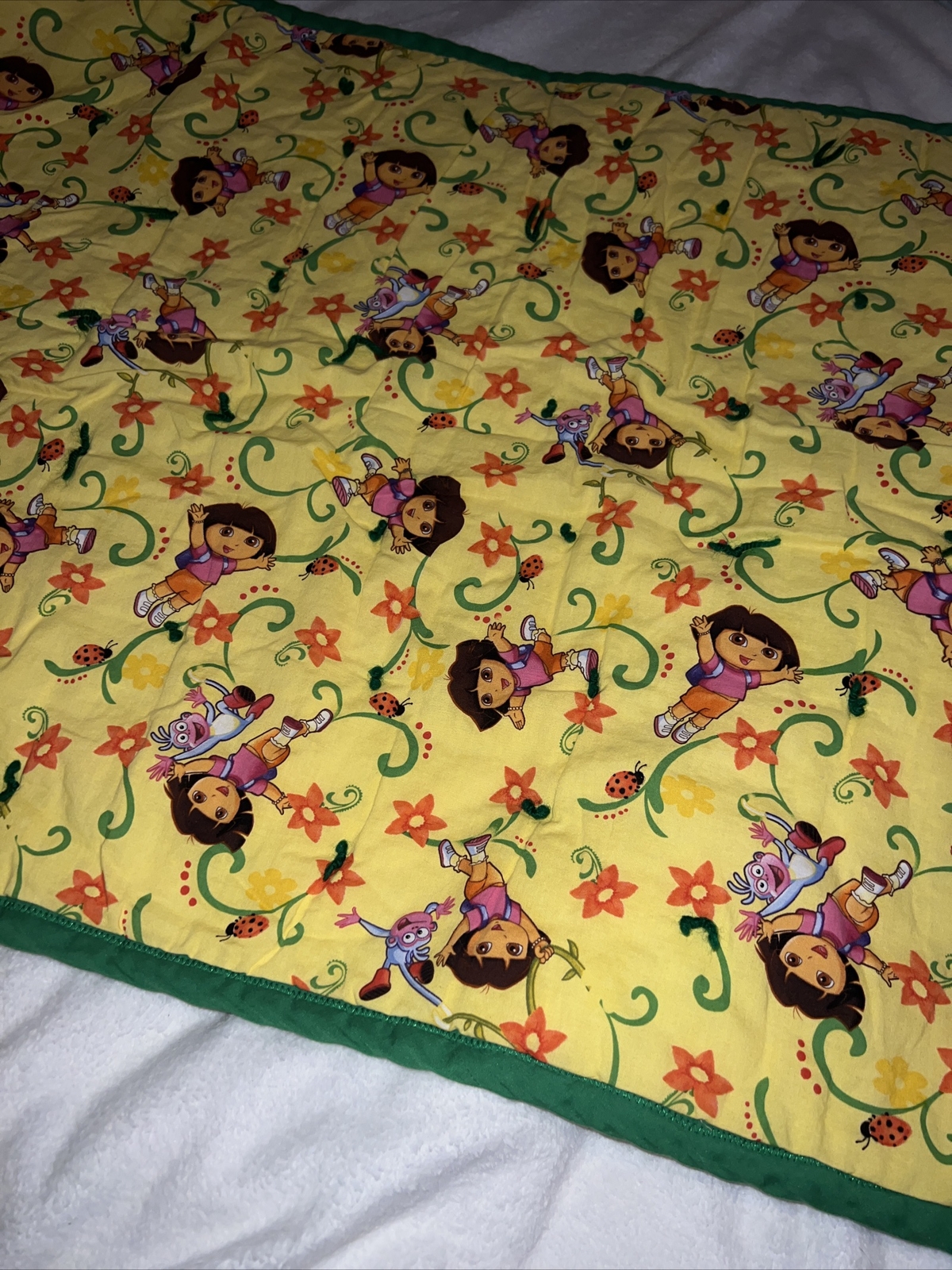 Vintage Dora The Explorer Kids Comforter Throw Blanket 40X26 Quilt Yellow Green