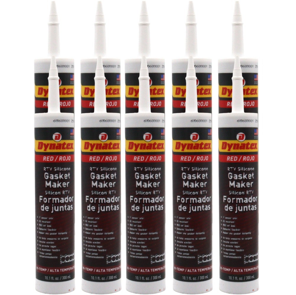 Dynatex Red Hi-Temp RTV Gasket Maker 10.1oz Tube - Sensor Safe, 650°F (10-Pack)