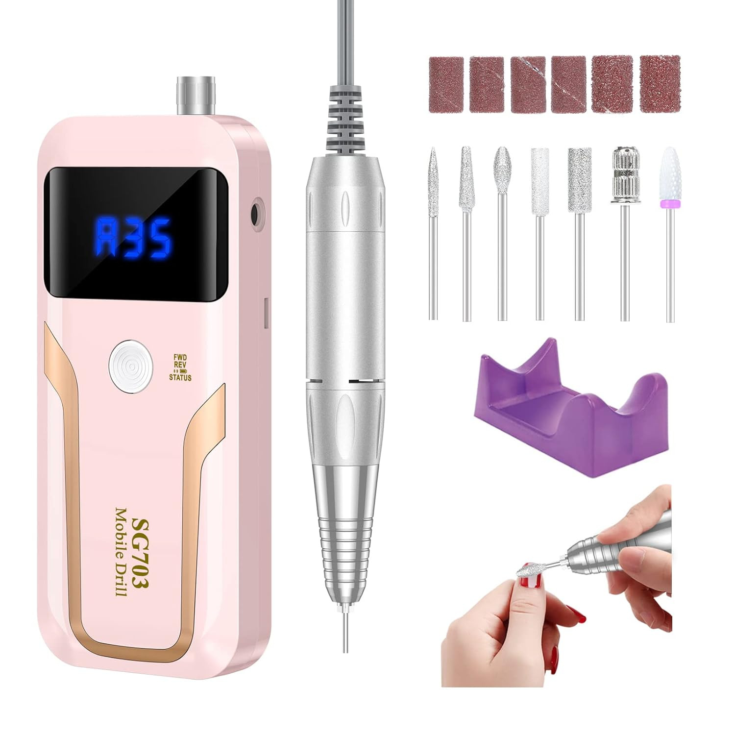 Portable Nail Drill Professional 35000 RPM, Rechargeable Electric Nail File Mach