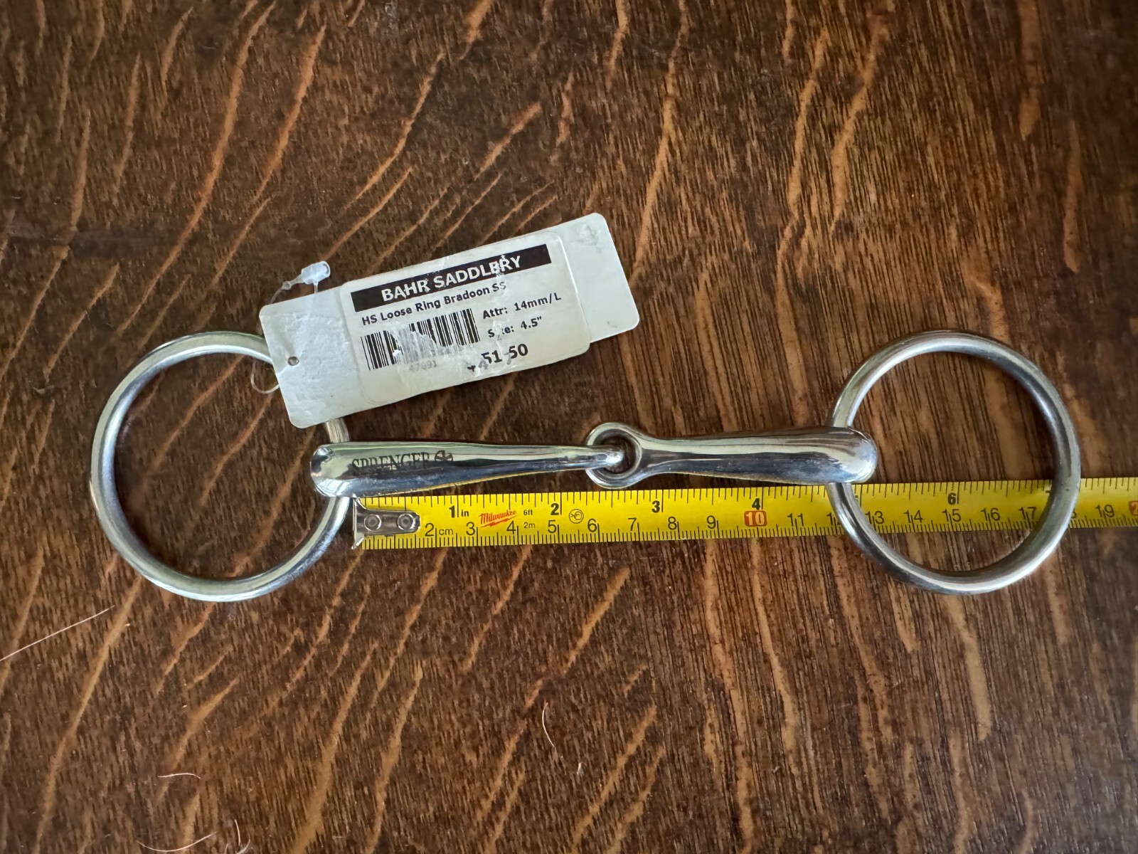 Sprenger lose ring Bradoon stainless steel snaffle bit 4-1/2" mouth 2-3/4" ring