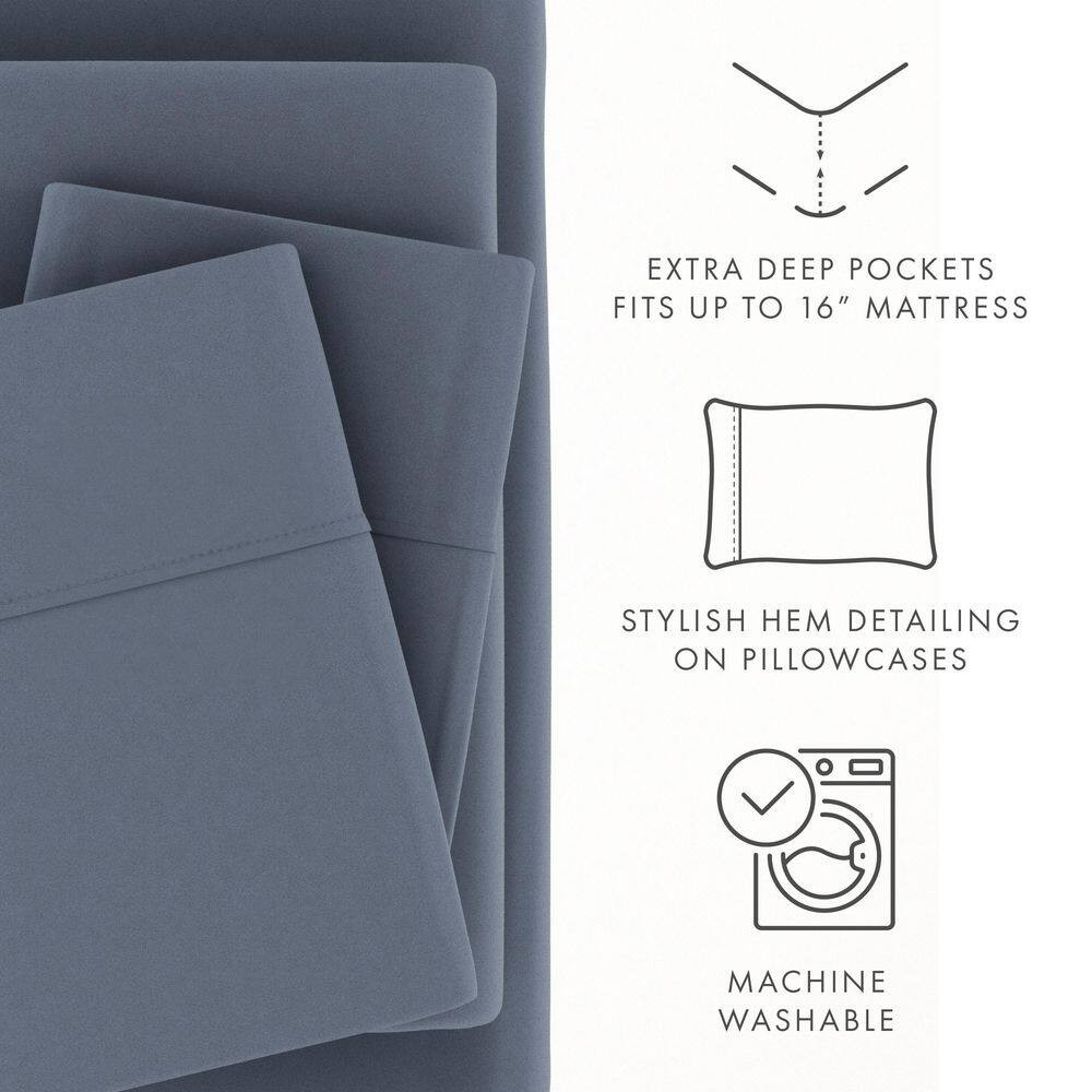 4-Piece Solid Stone Microfiber King Bed Sheet Set Free Shipping New