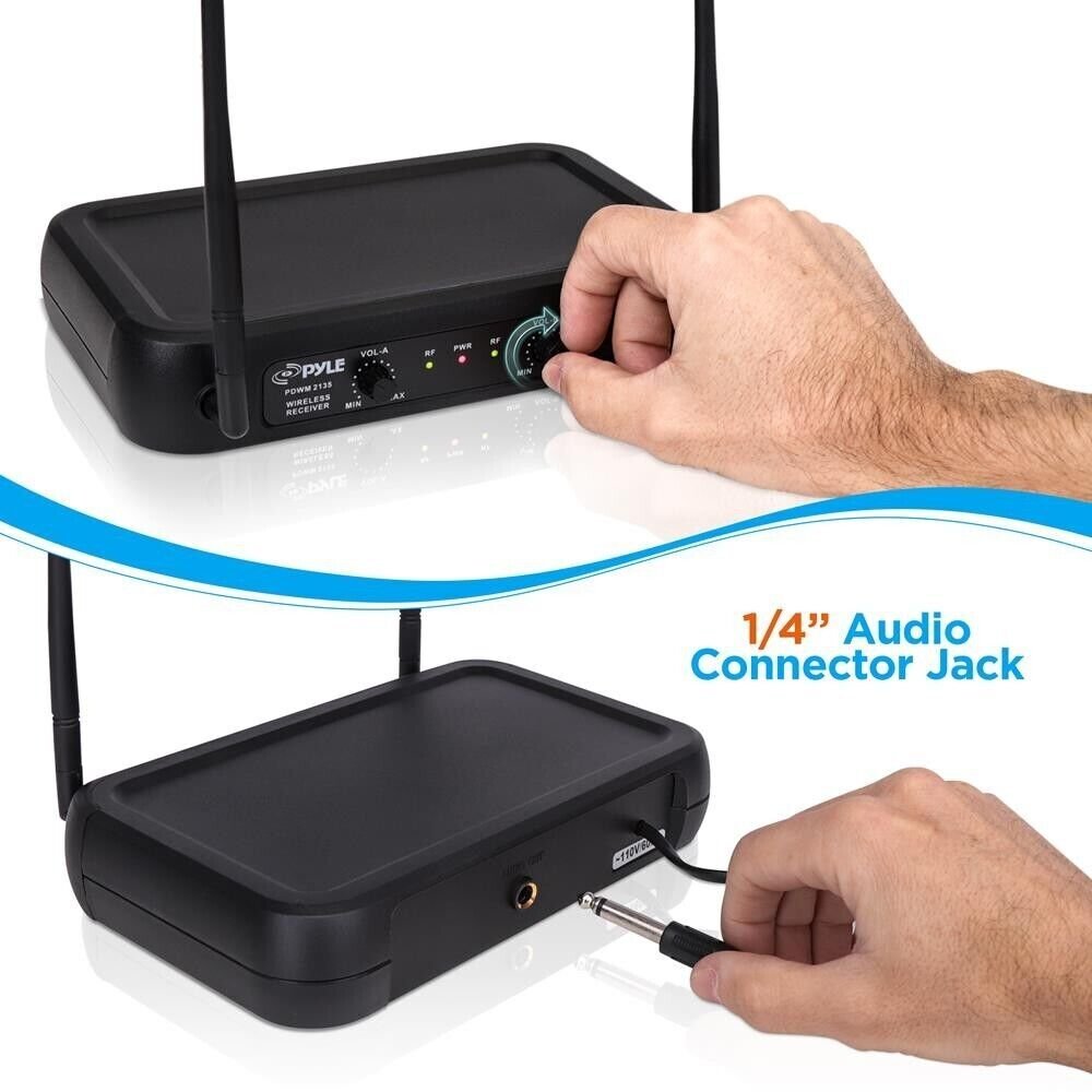 Pyle VHF Fixed Frequency Wireless Microphone System, Adjustable Volume Controls