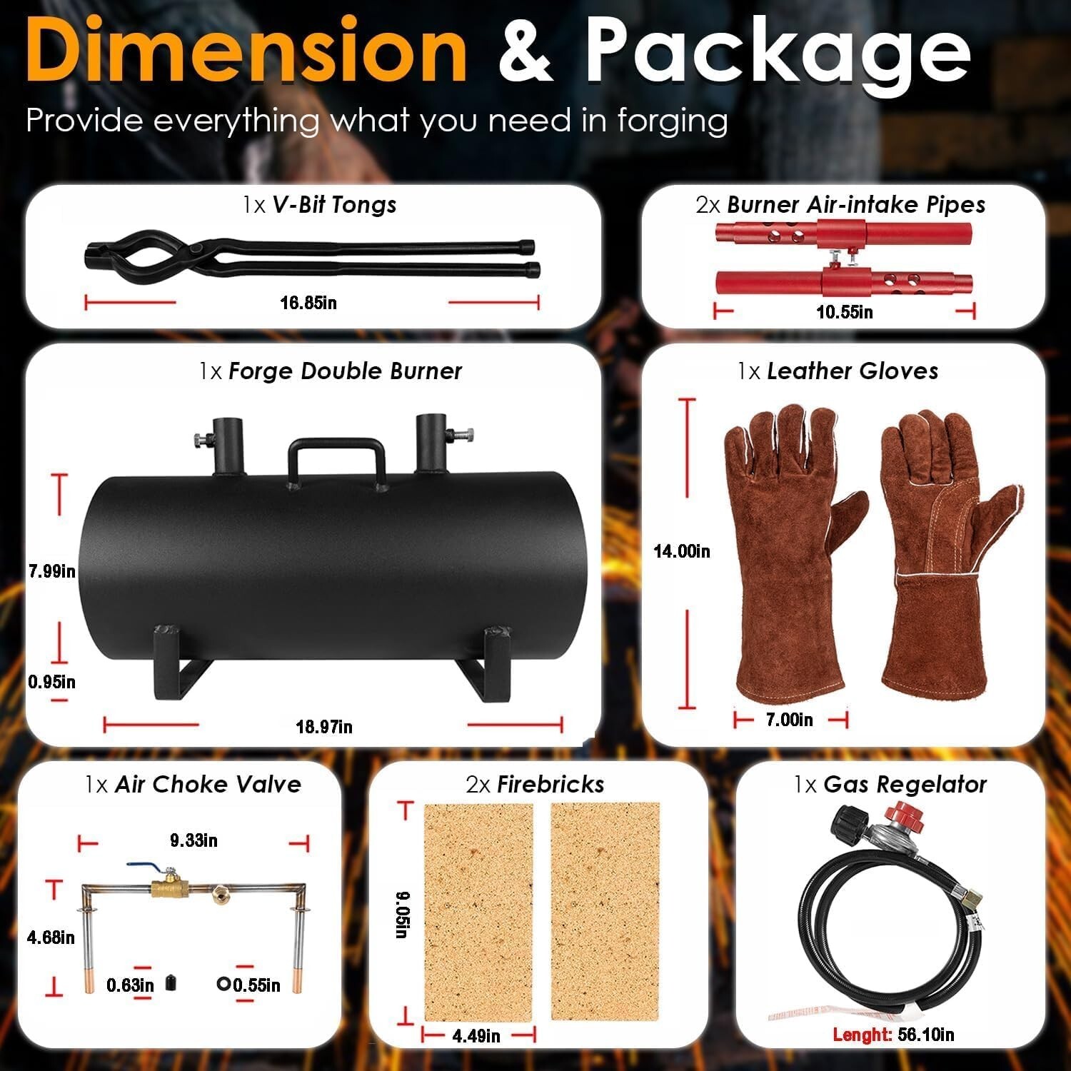 Gas Propane Forge Furnace with Dual Burners Blacksmith Knife Tool Farrier Making