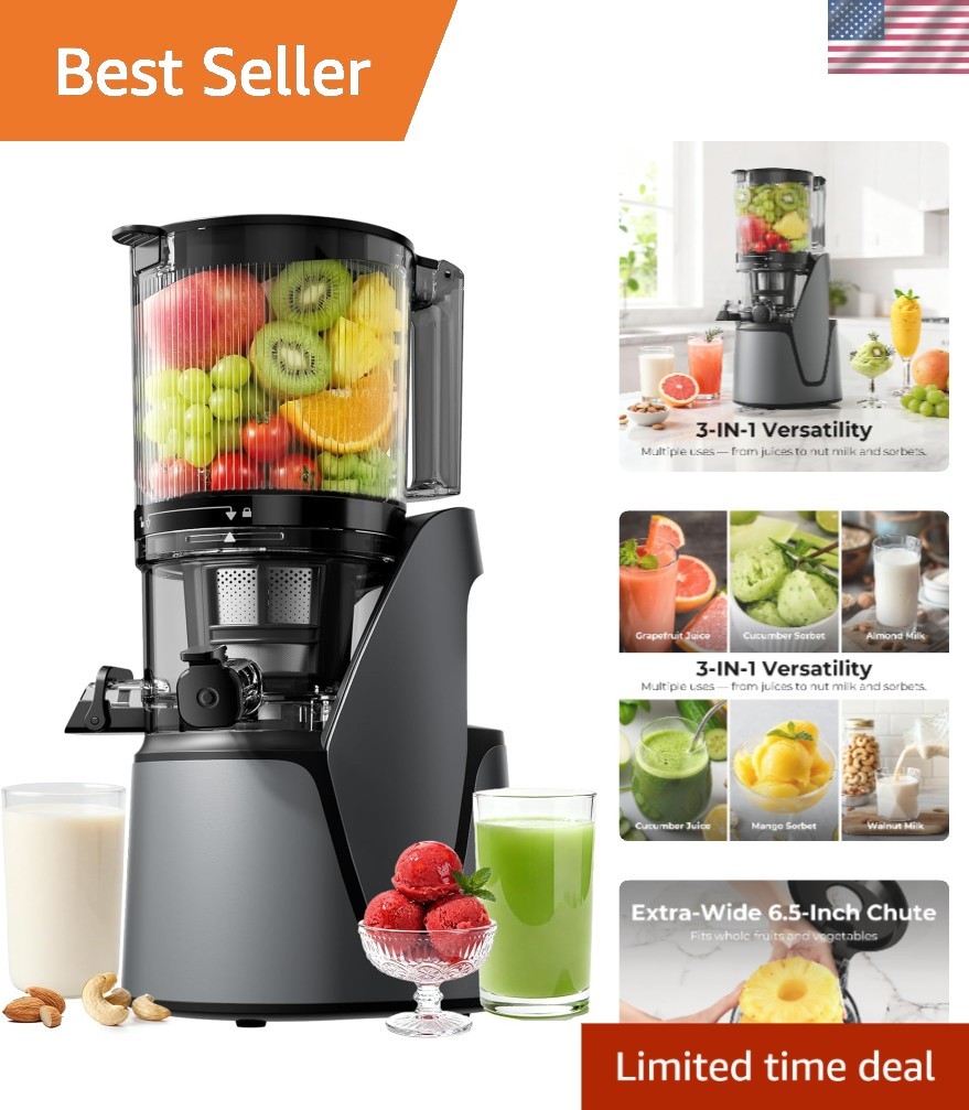 Whisper-Quiet 3-in-1 Juicer: Juice, Nut Milk & Sorbet - Dishwasher Safe Design
