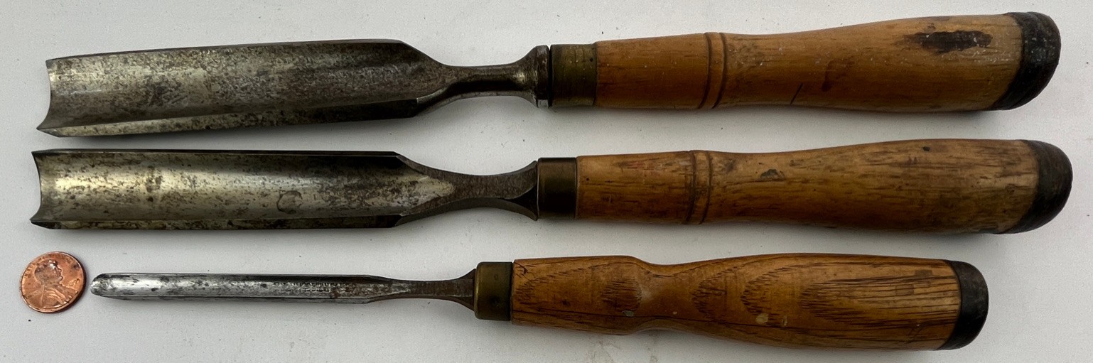 3 James Swan Socket Firmer Gouges with Handles 1 ",  7/8" & 1/4" Ready To Use