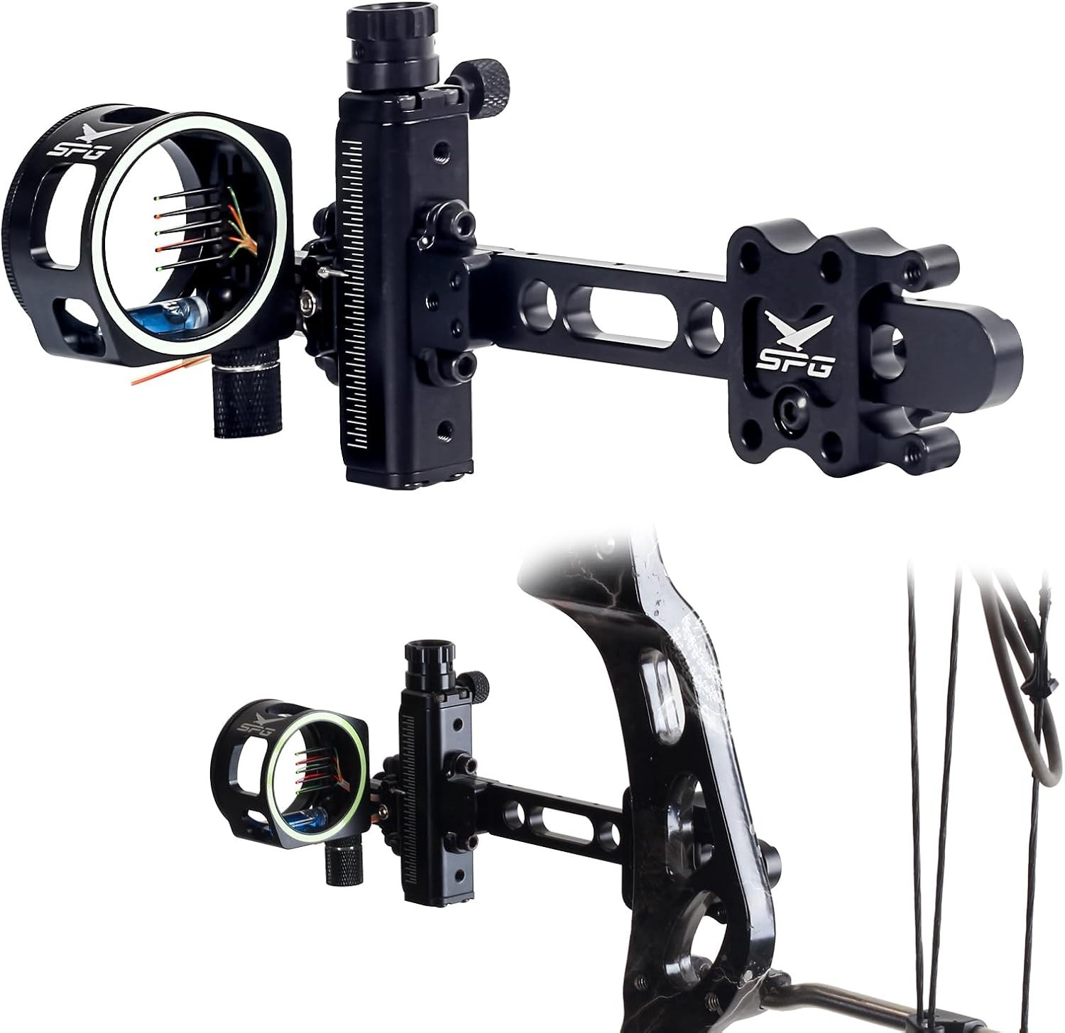 Archery Compound Bow Sights - 1 pin or 5 pins Bow Sight with 8X Scope Lens Right