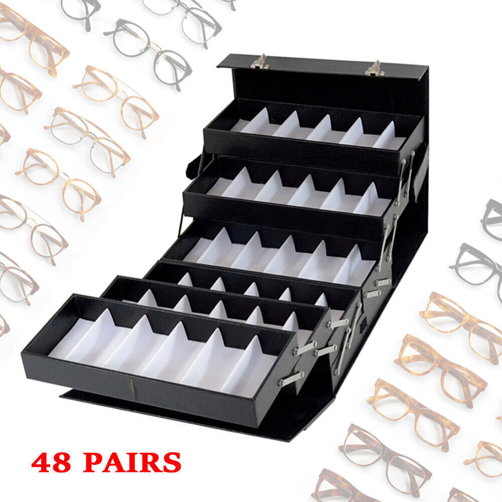 48 Pairs Foldable Multicase Sunglass Eyeglasses Suitcase Display Case PU