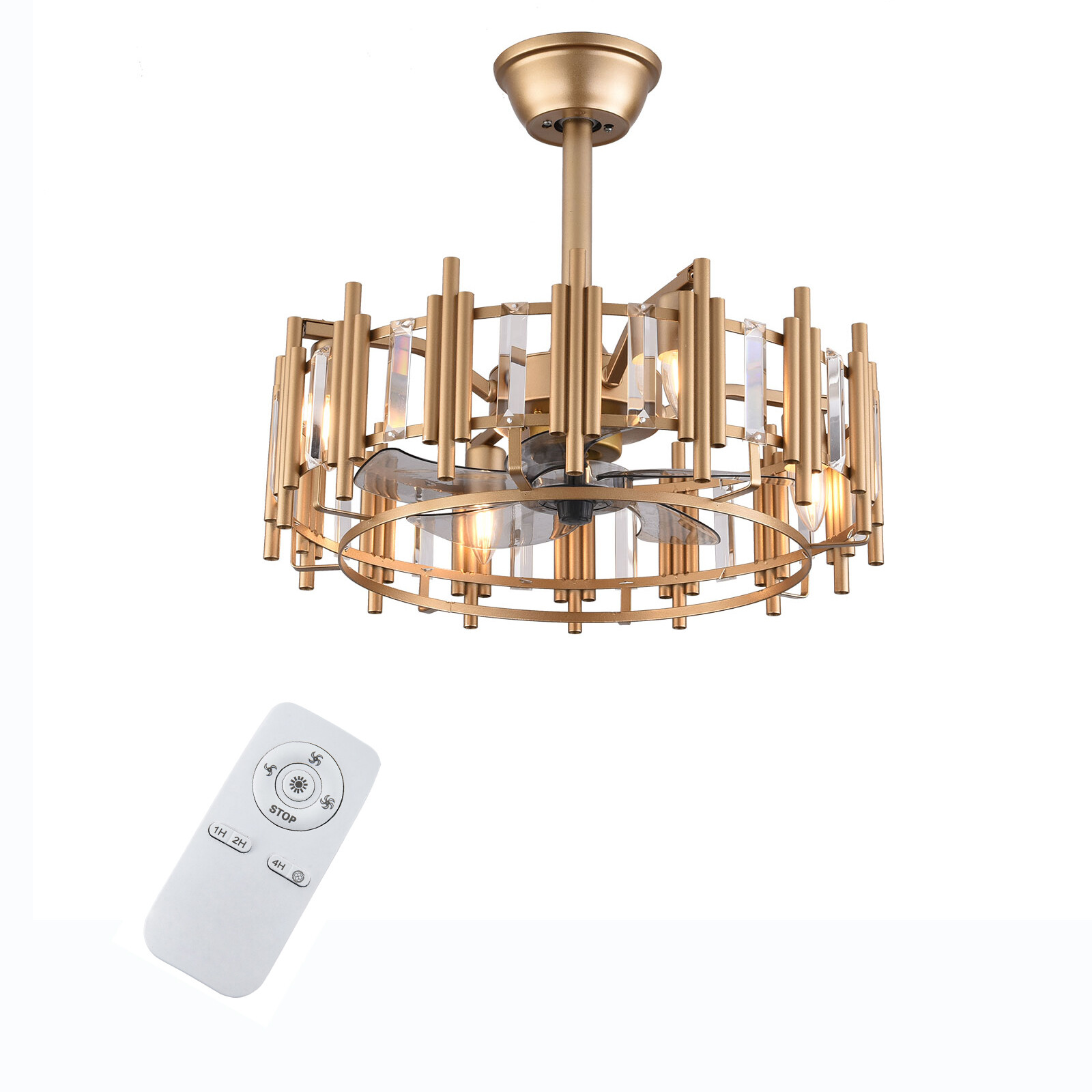 20" Ceiling Fan Light LED Chandelier Semi Flush Mount Pendant Lamp Fixture Gold