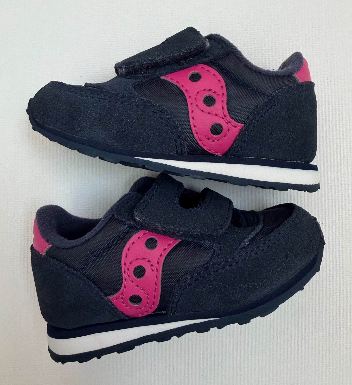 Saucony Baby Jazz HL Toddler Shoes US 4M Navy Blue Pink Hook & Loop EUC