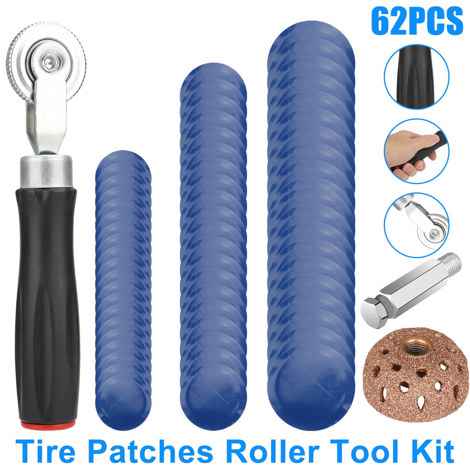 62Pcs Tire Repair Patches Kit Flat Punctures for Car Truck Motorcycle Plug Patch