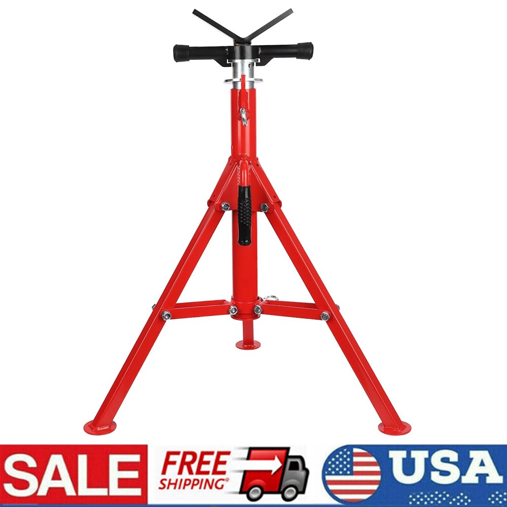 V-Head Pipe Stand Folding Tripod Jack 28" - 52" Height 2500Lbs Capacity Steel