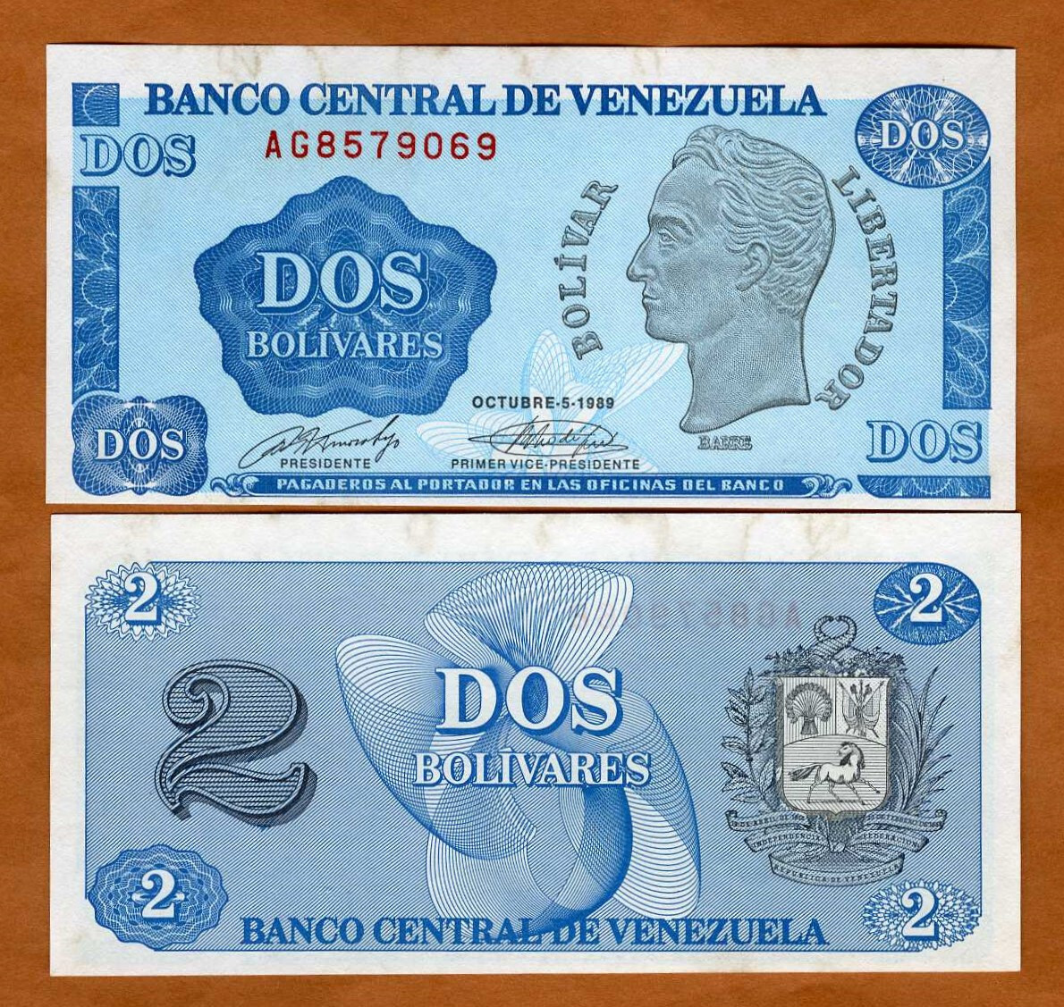 Venezuela, 2 Bolivares, 1989, P-69, aUNC