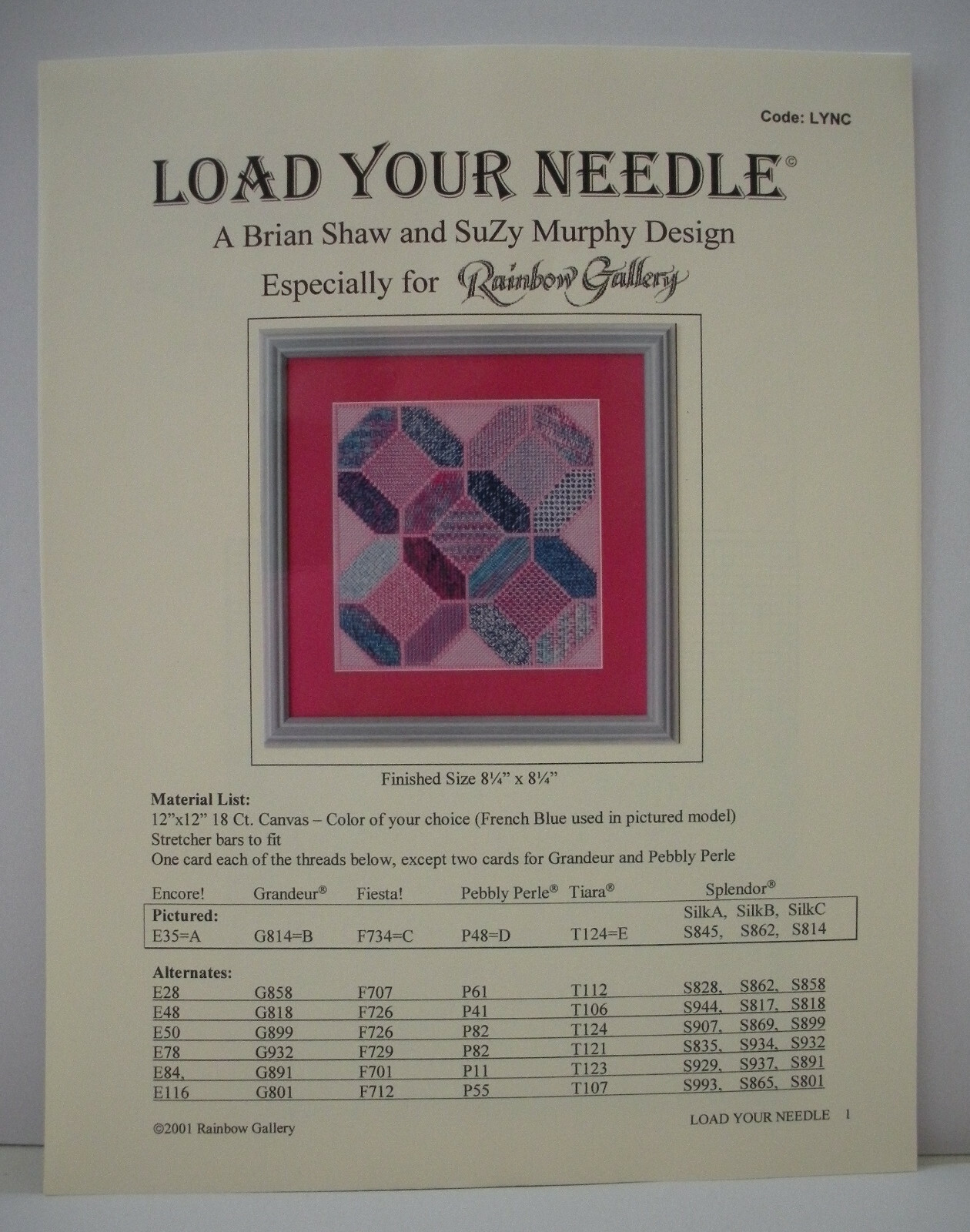 Charted Needlepoint Pattern Load Your Needle Brian Shaw Suzy Murphy LYNC 2001