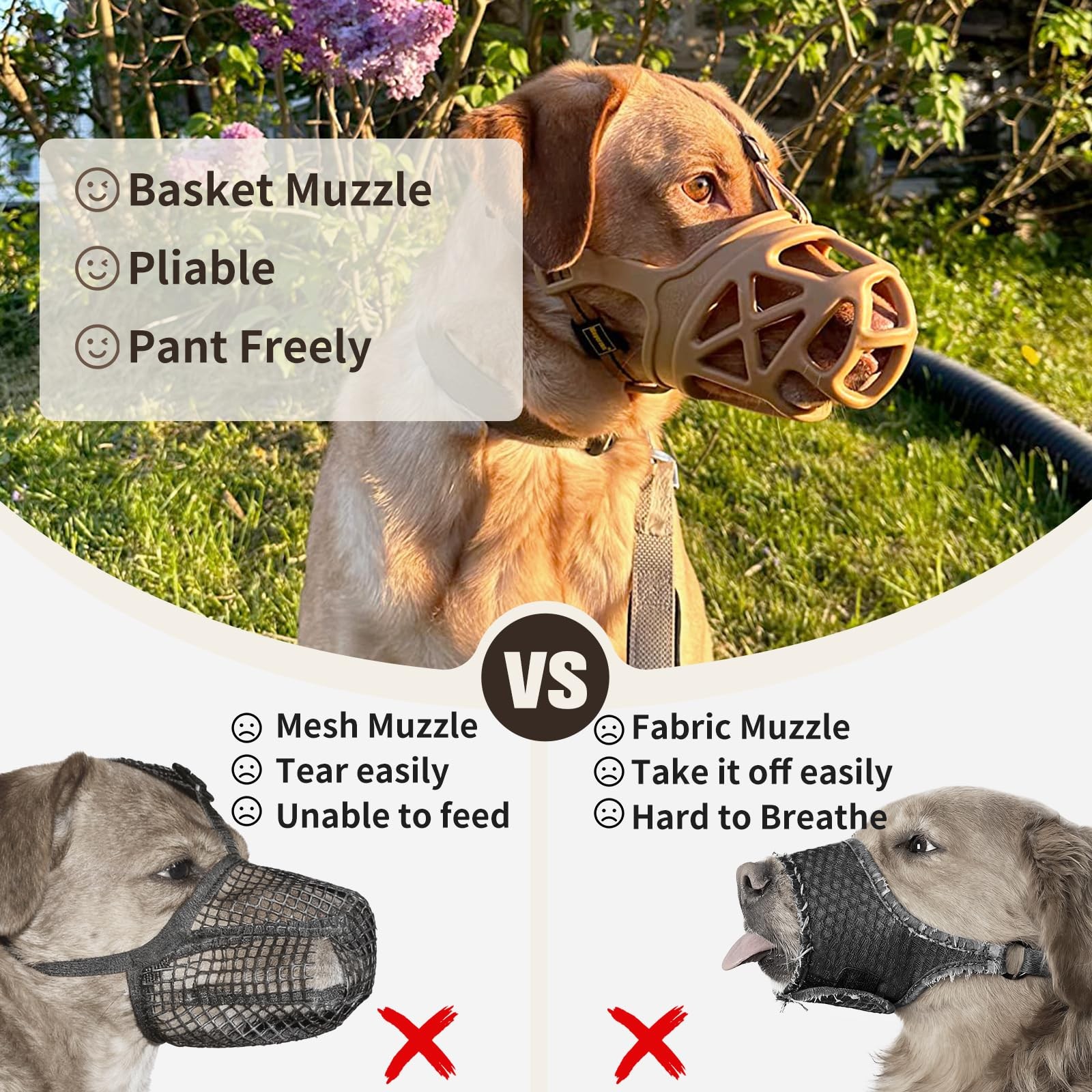 Dog Muzzle, Breathable Basket Muzzles for Small, Medium, Large and X-Large Ag...