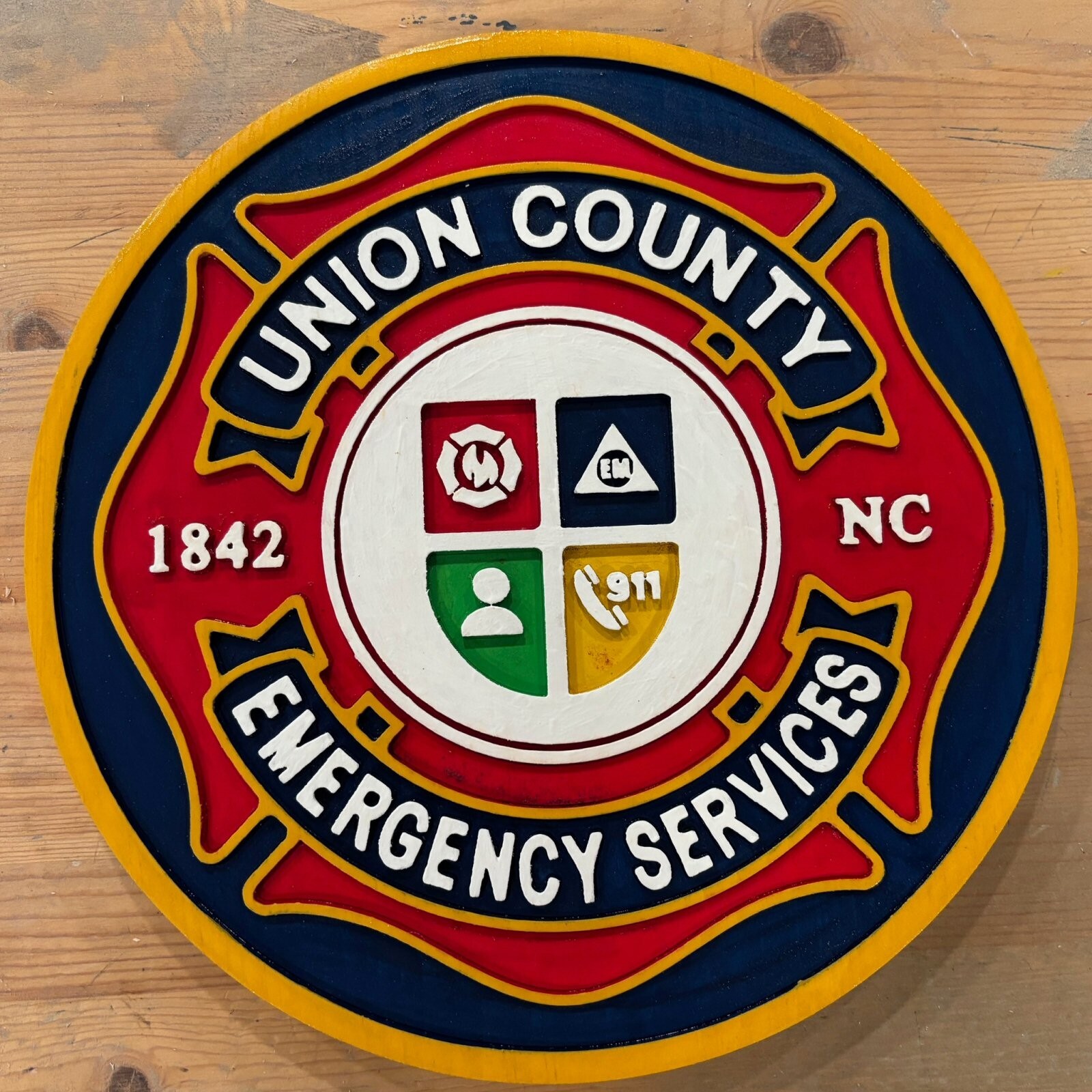 Union County Emergency Services 3D routed wood patch plaque sign Custom