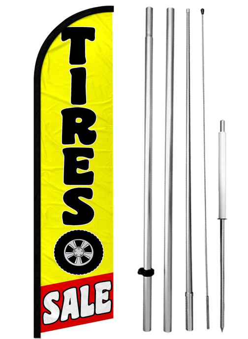 TIRES SALE  - Windless Swooper Feather Flag 15' Tall Pole Kit Banner Sign yf-h