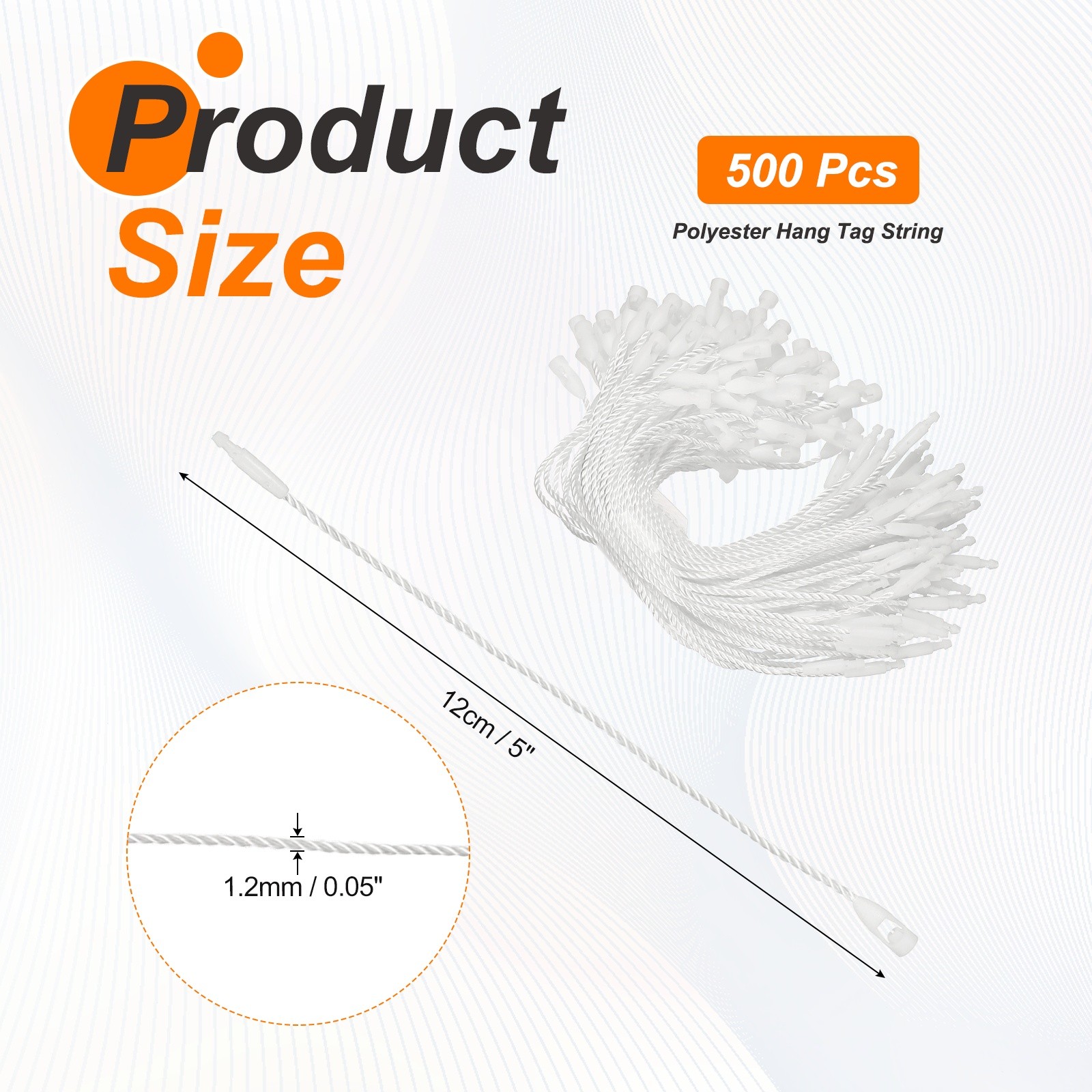 500 Pcs Polyester Hang Tag String 5" Snap Lock Pins Loop Fastener, White