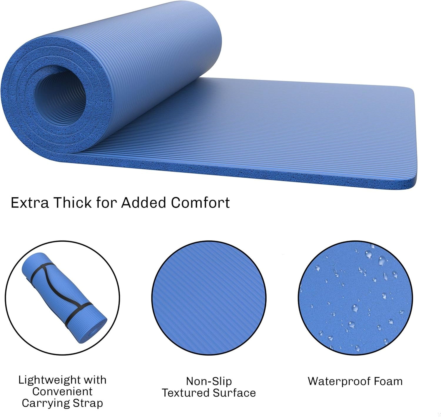 1.25" Foam Sleeping Pad Camping Mat Waterproof w/ Straps Dark Blue