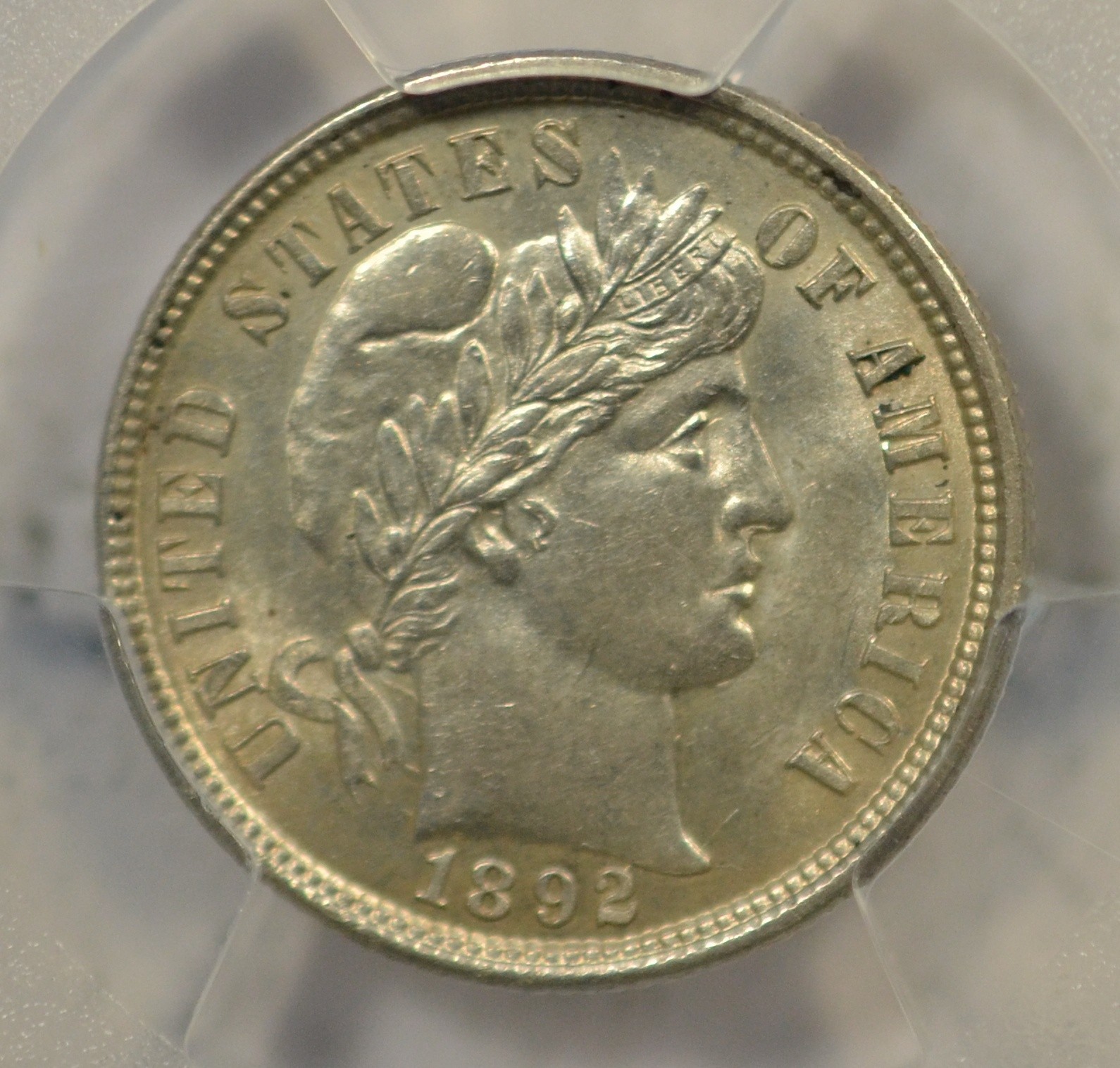 1892 Barber dime, PCGS AU58