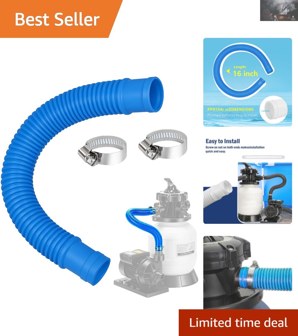 Flexible 16-Inch Pool Filter Hose - Lightweight, Leakproof Easy Install Design