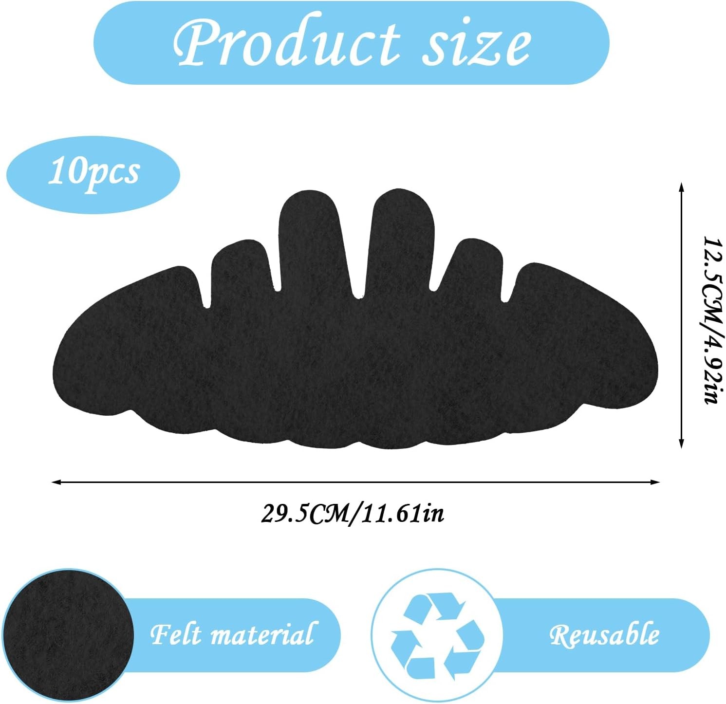 10pc Baseball Cap Insert Hat Shaper Felt Dome Support Sweat Liner Reusable Black