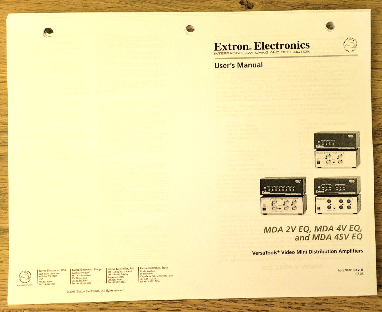 Copy of Manual for Extron Electronics, MDA 2V EQ, MDA 4V EQ, & MDA 4SV EQ, 2006