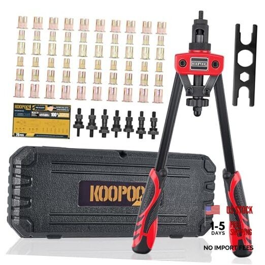 Rivet Nut Tool Kit, Heavy-Duty Rivnut/Nutsert Tool with 7 Mandrels (M6, 14"