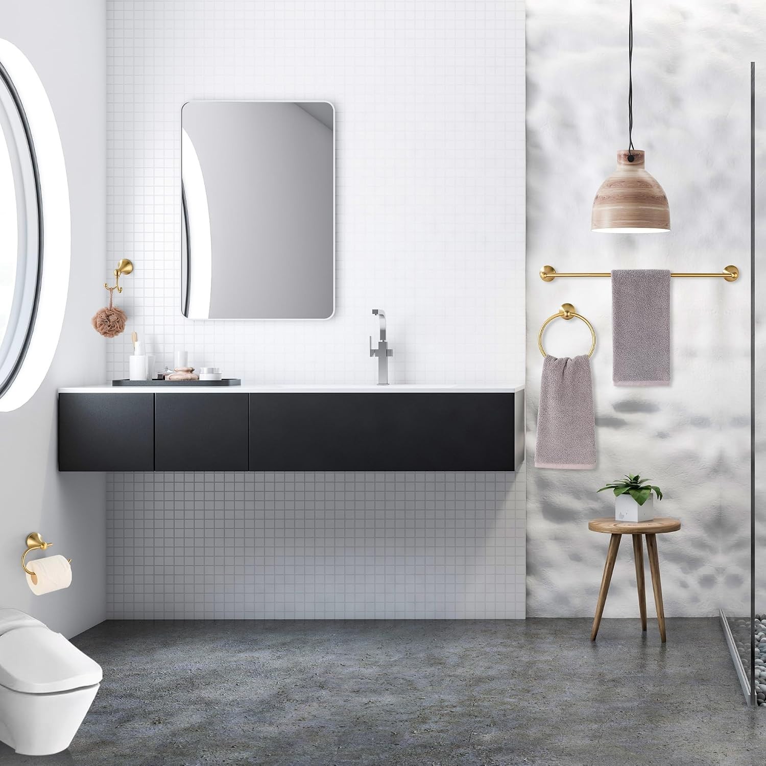 Modern Gold Bathroom Hardware Set - Brushed Finish, Rust Resistant Accessories