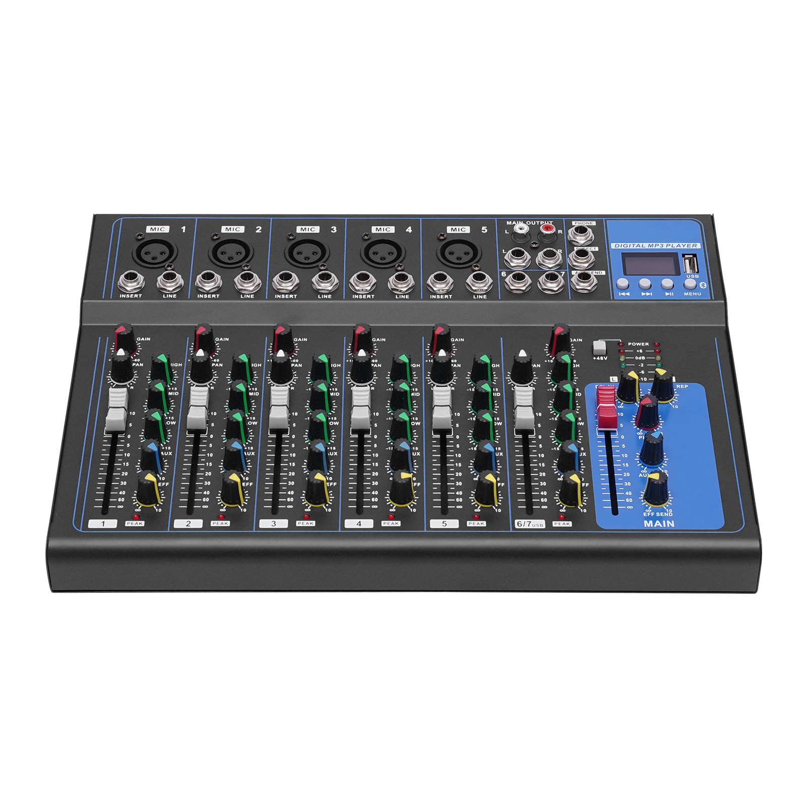 Bluetooth 7 Ch. Studio/DJ Controller Audio Mixer Console 7 Channel Mixer USB New