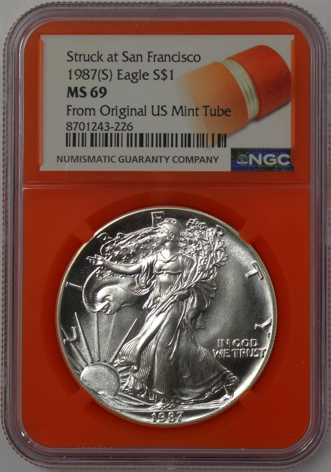 1987 (S) $1 1 oz Struck at San Francisco Silver Eagle NGC MS69