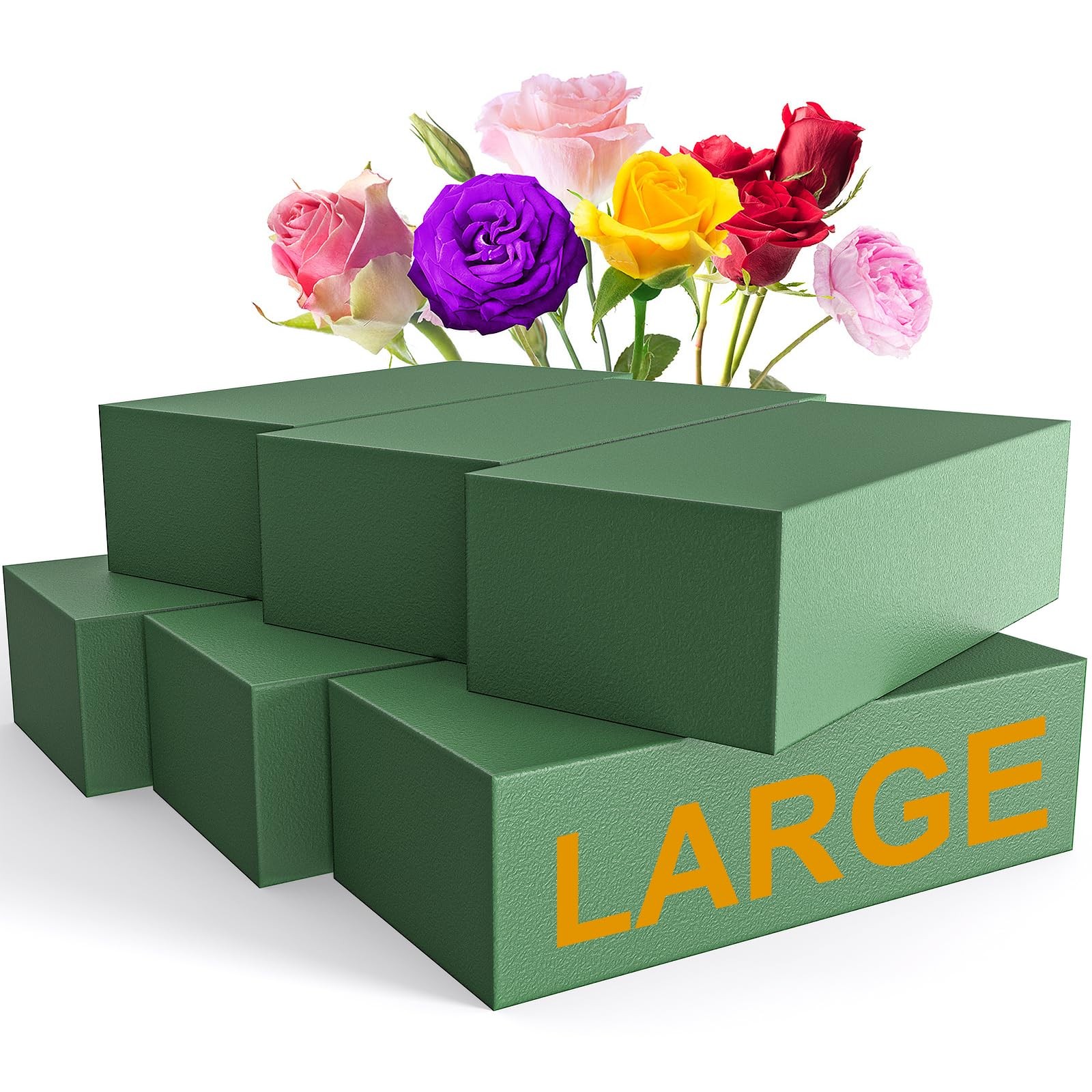 New 6 Pack Large Floral Flower Foam Blocks, Green Plant Foam for Flower Arran...