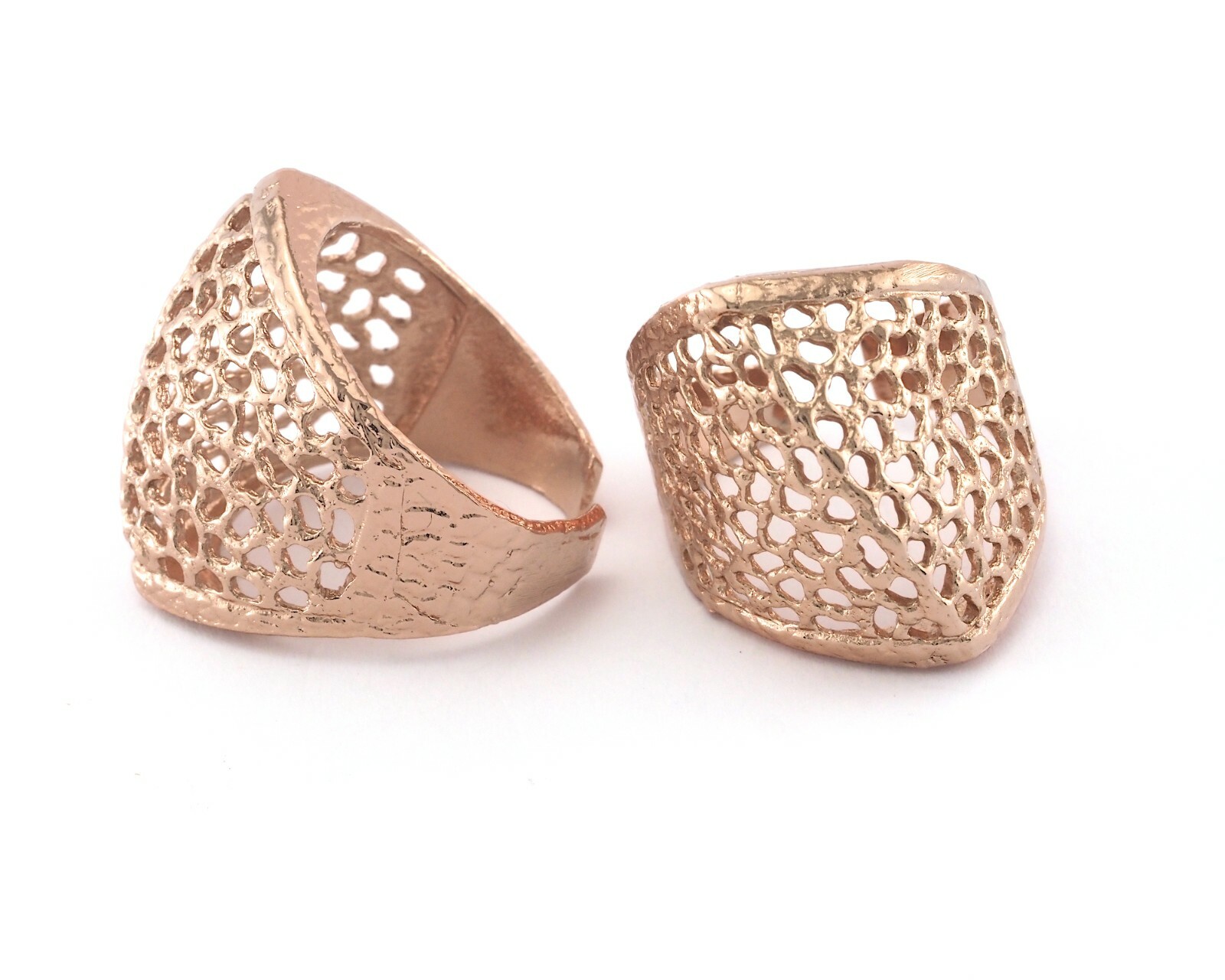 Ring Adjustable Mesh Rose Gold Plated brass Statement ring women 7.5US 3019
