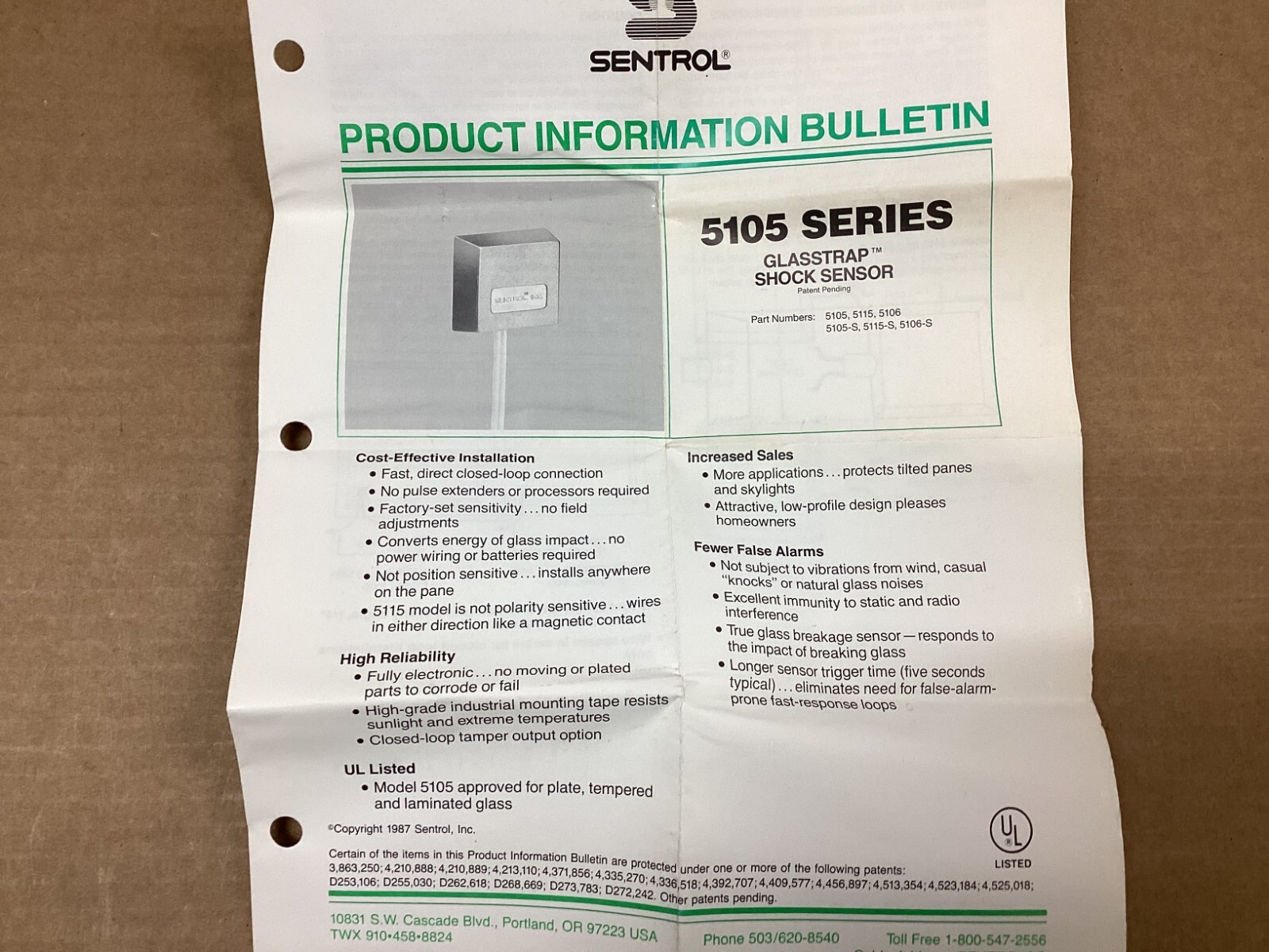 Sentrol 5105 Glasstrap Shock Sensor