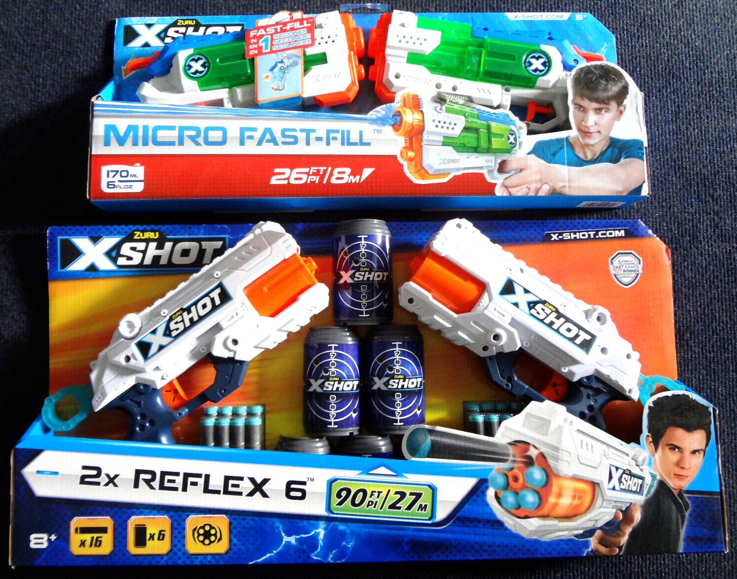 ZURU X-SHOT REFLEX 6 SOFT DART GUN COMBO + MICRO FAST-FILL WATER BLASTER NIB NEW