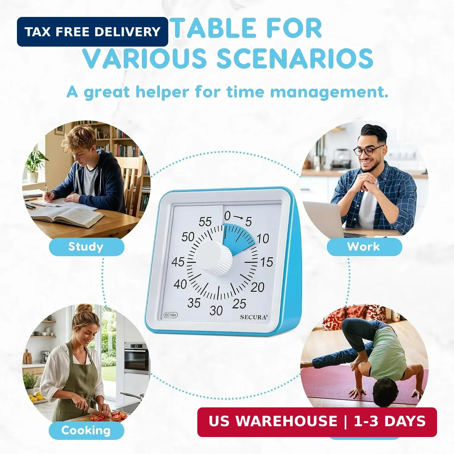 Secura Visual Timer for Kids, 60 Minute Classroom Countdown Timer for Study | No