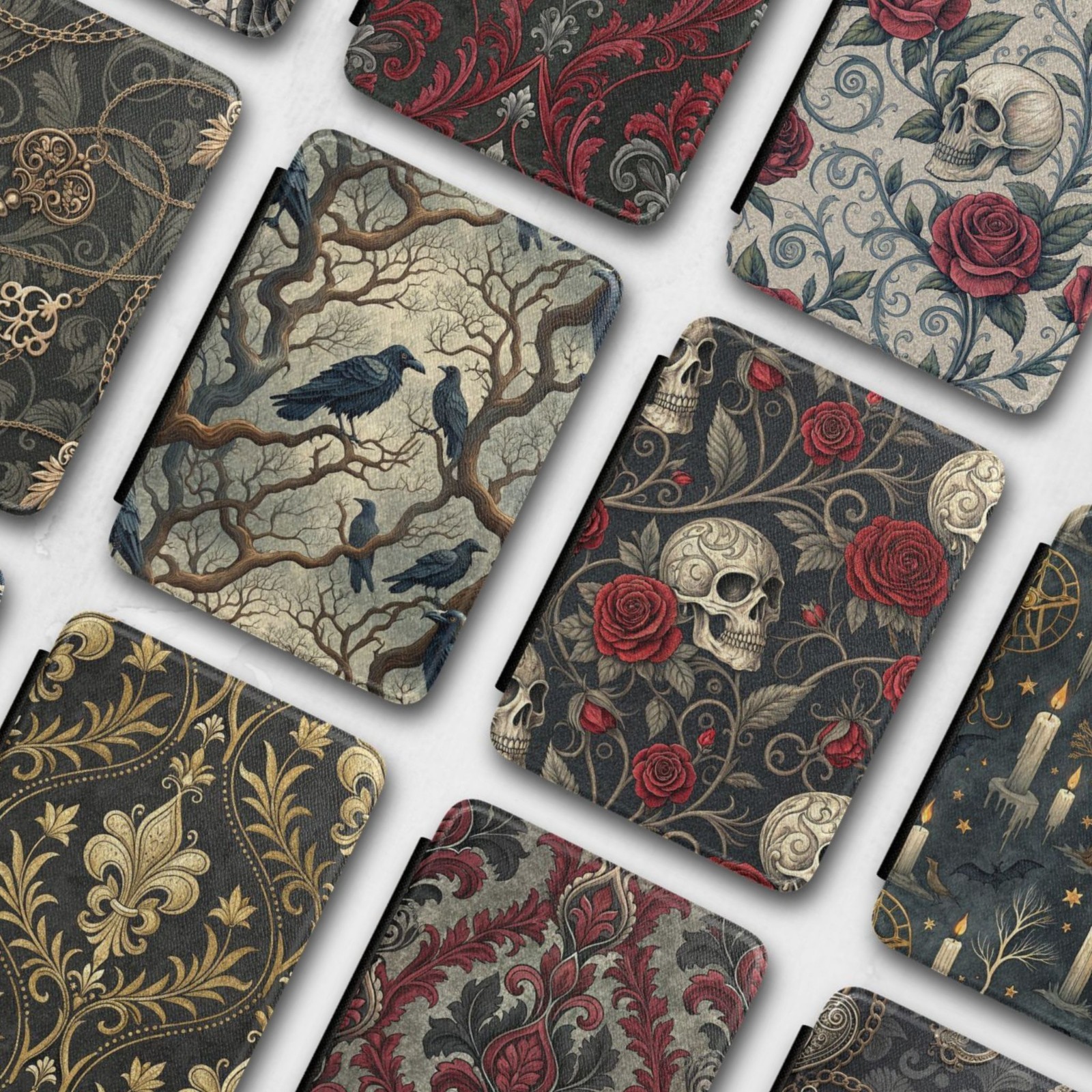 Gothic Skull Roses Raven Case Rustic Goth Design Kindle Paperwhite 7" 12th Gen