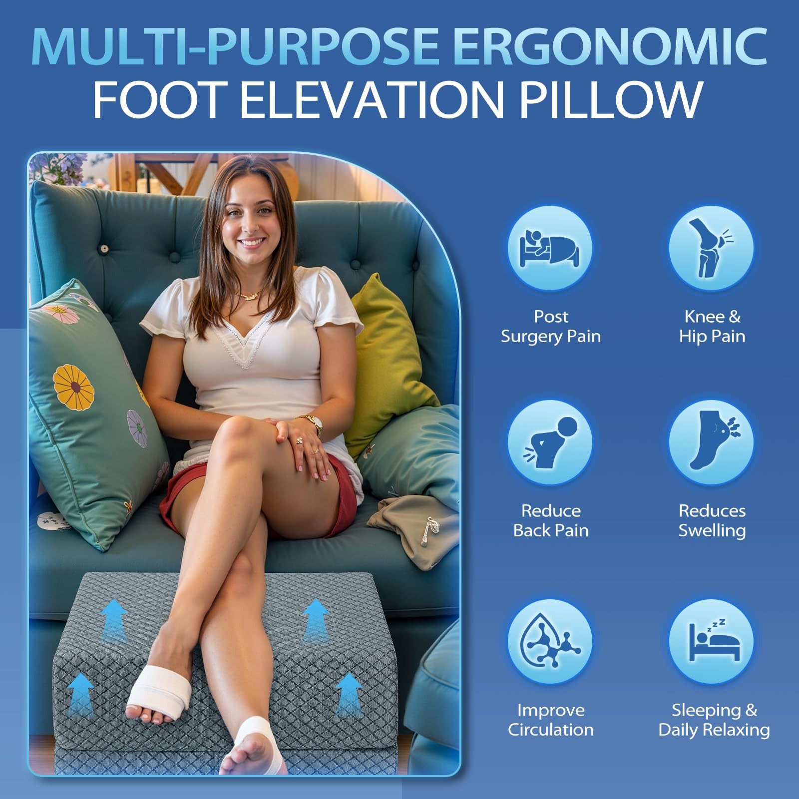 2 Height Adjustable Wedge Leg Pillow for Elevation, Memory Foam Leg Elevation...