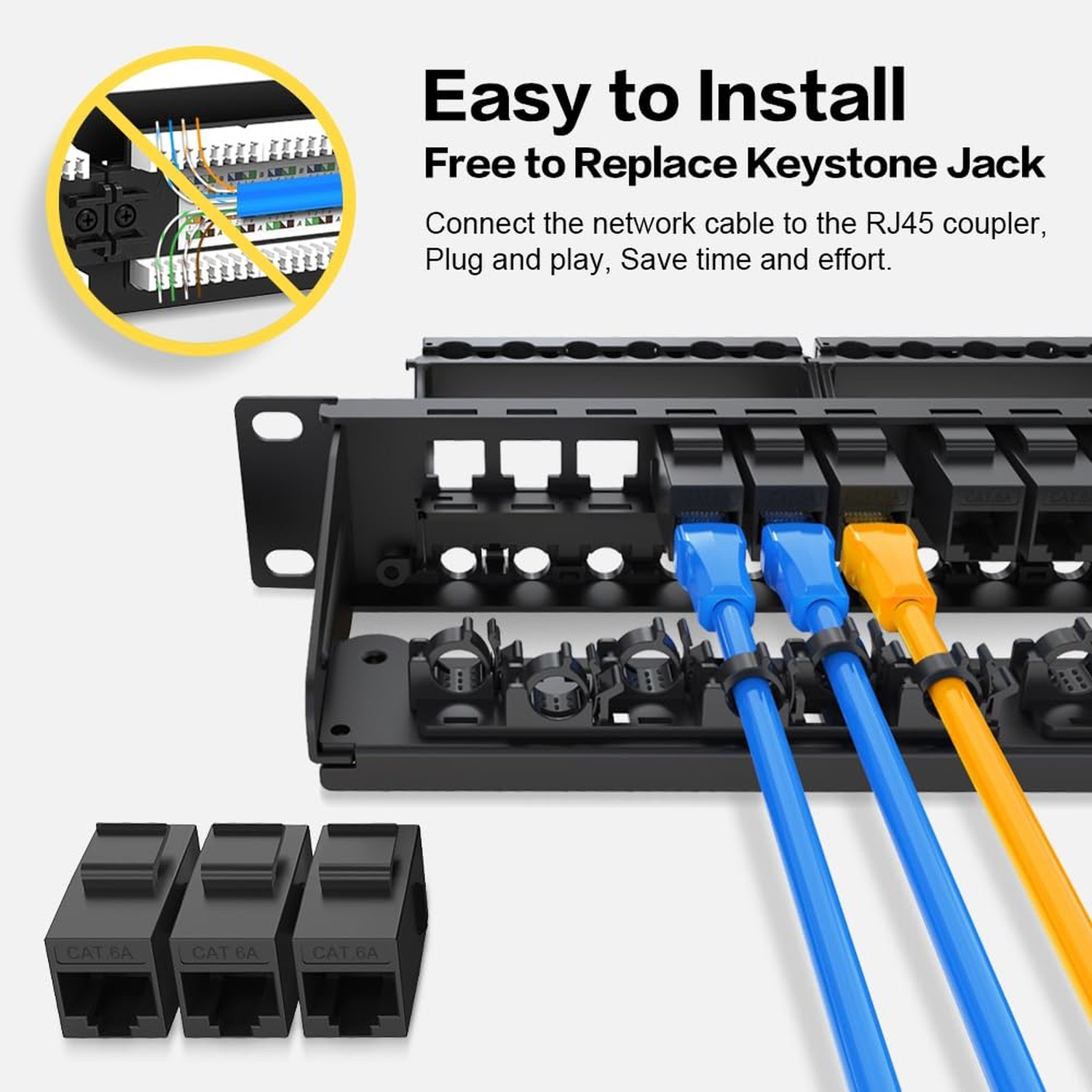 24 Port Patch Panel RJ45 Patch Panel CAT6a Keystone UTP with Smart Cable Mana...