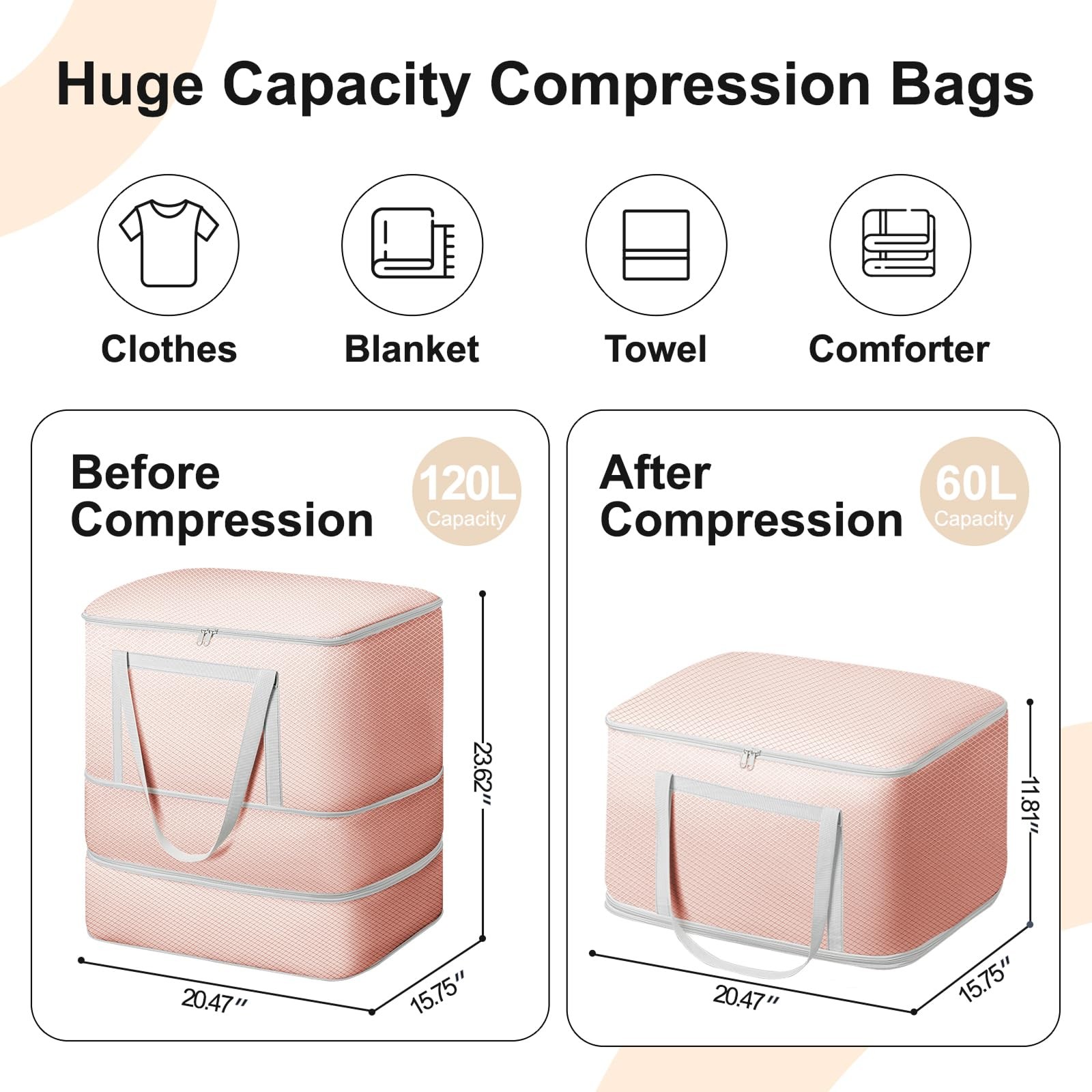 Easortm Comforter Storage Bag Pink 2 Pack -3-Layer
