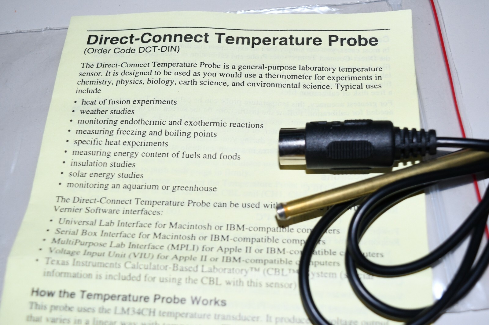 Vernier DCT-DIN Direct Connect Temperature Probe New (2H)