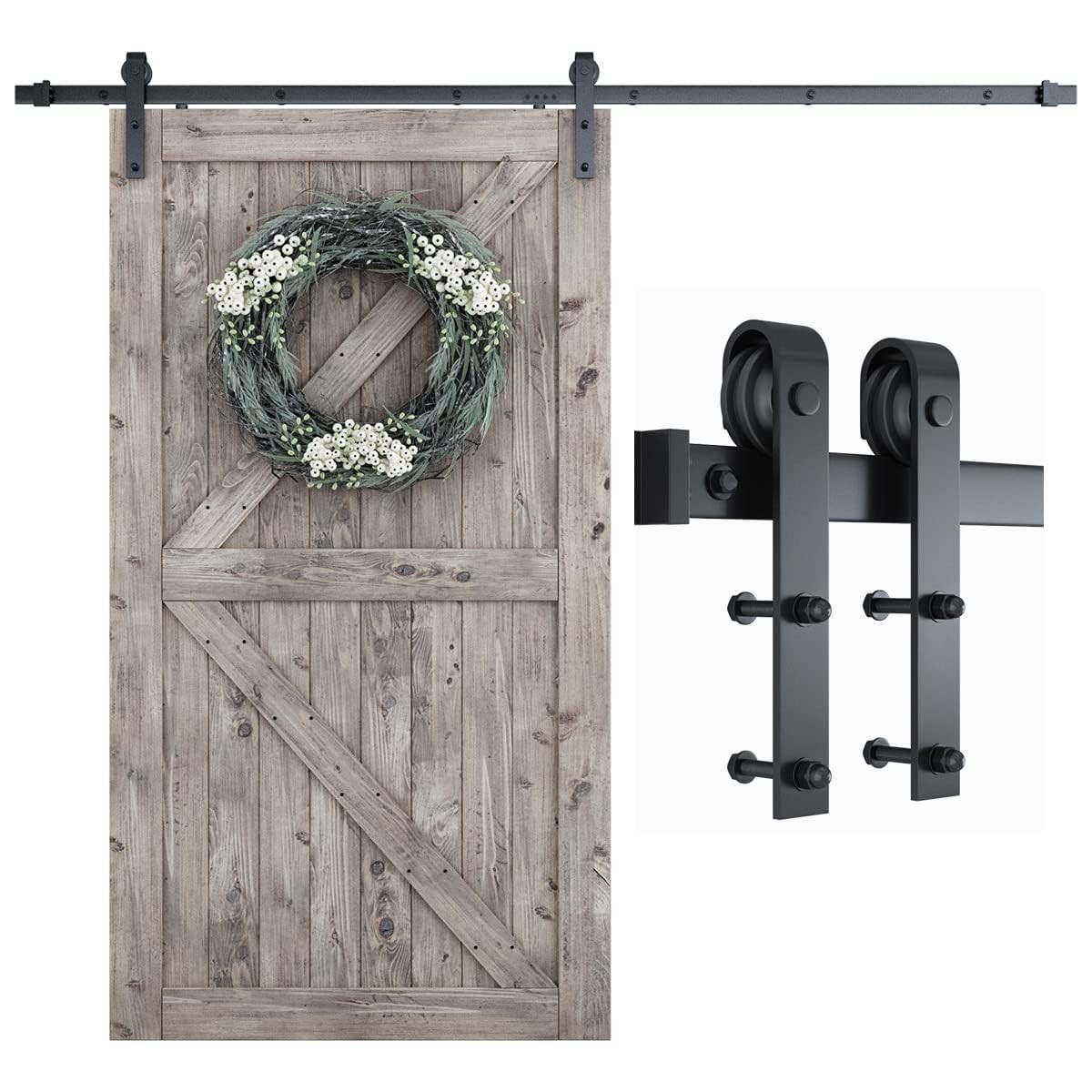 SMARTSTANDARD 8.2 FT Barn Door Hardware Kit -Fits 48" Wide Feet, Black