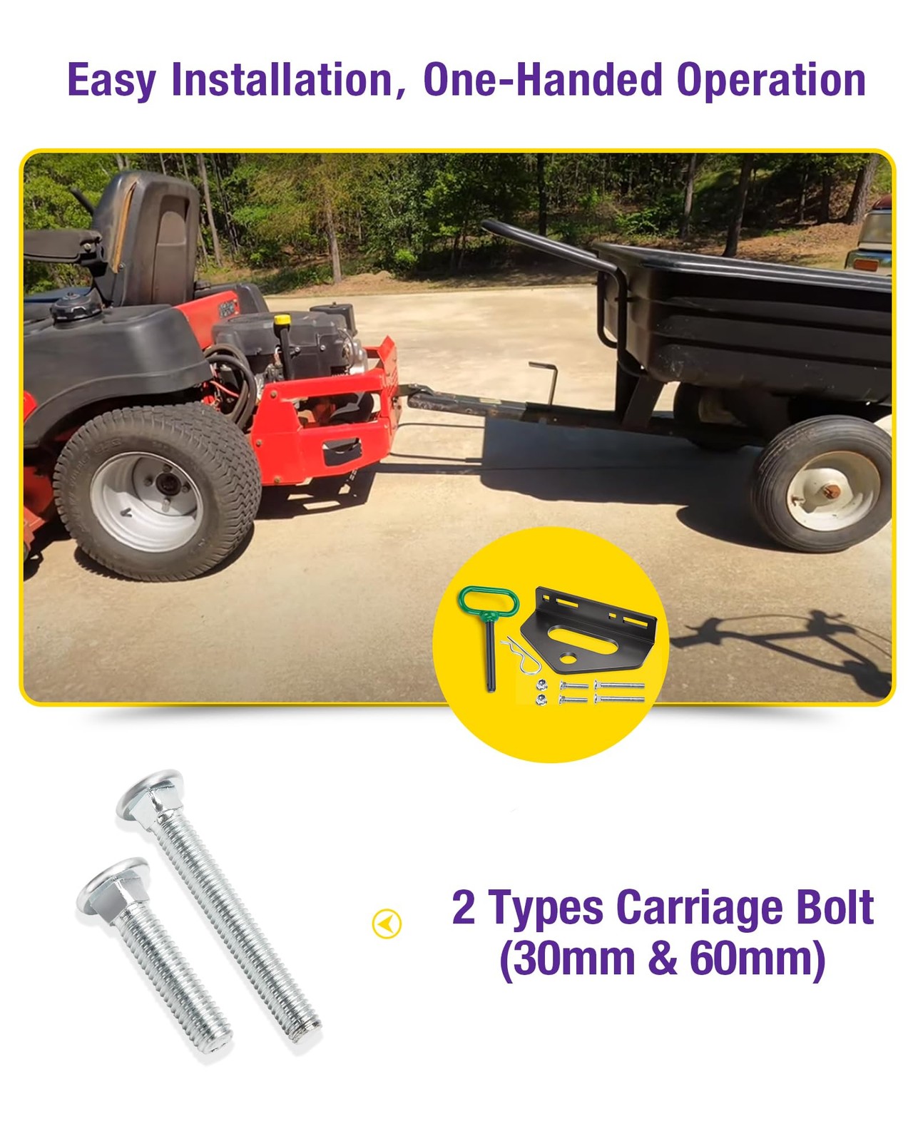 Zero Turn Trailer Hitch With Pin, and Black & Green