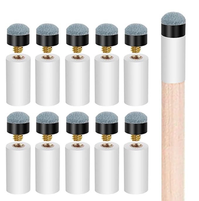 10 Sets 12mm/13mm Blue Billiard Cues Tips Replacement with White Ferrules