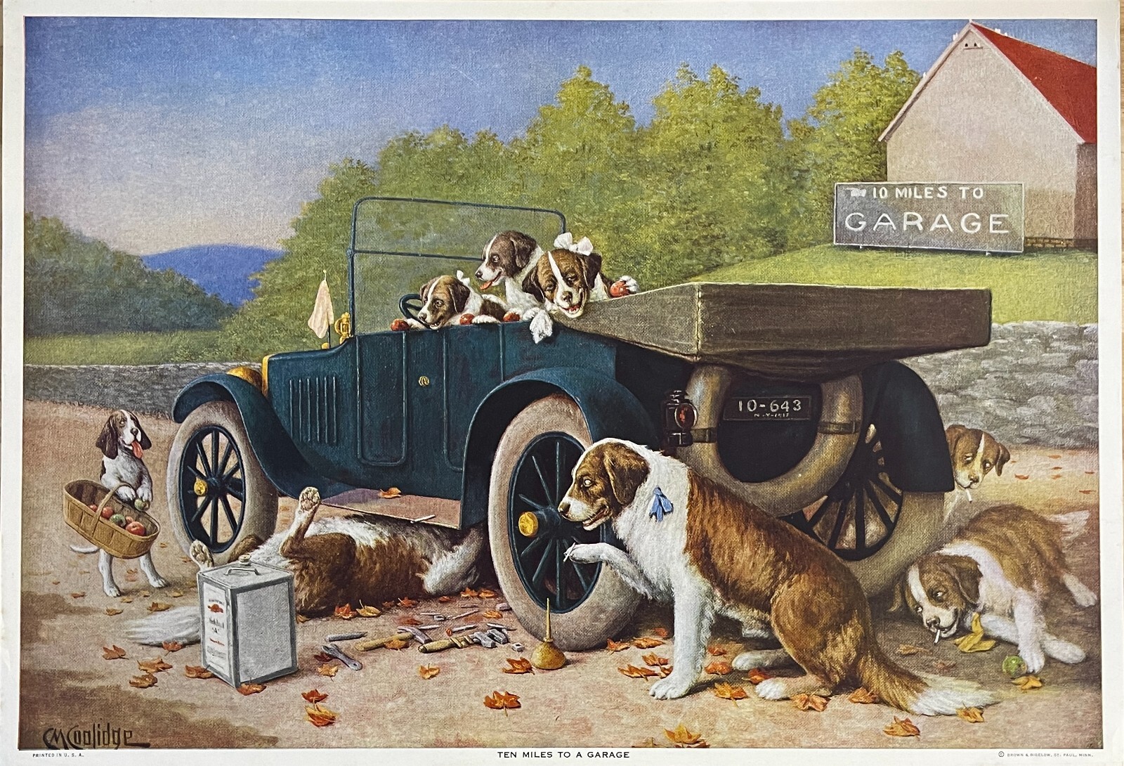 C.M. Coolidge TEN MILES TO A GARAGE Saint Bernard Dogs Car Trouble Picnic