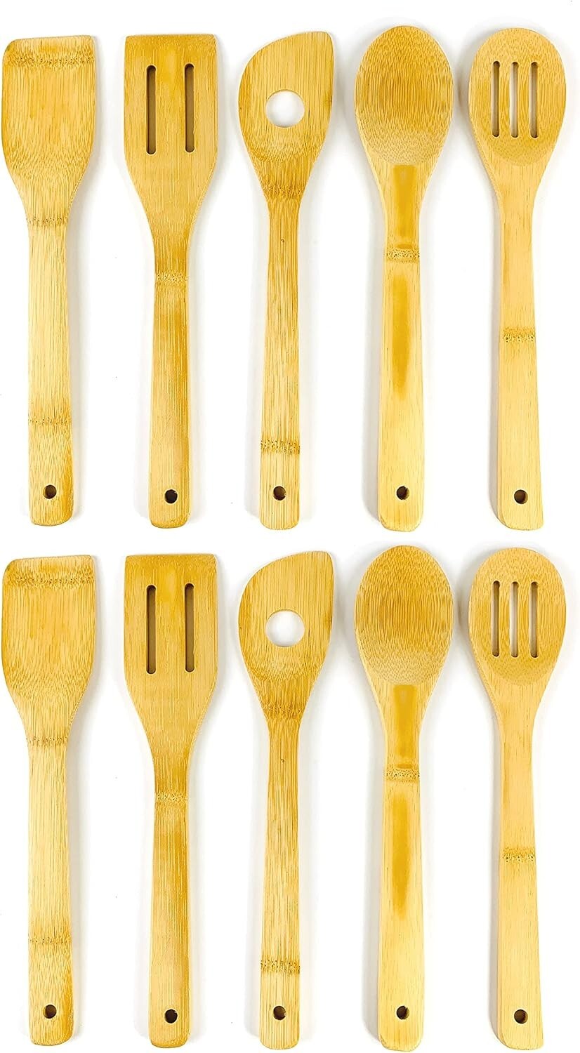 2 Pack 5 Bamboo Spatulas Cooking Fork Spoon Turner Kitchen Utensil 12 in 3670x2