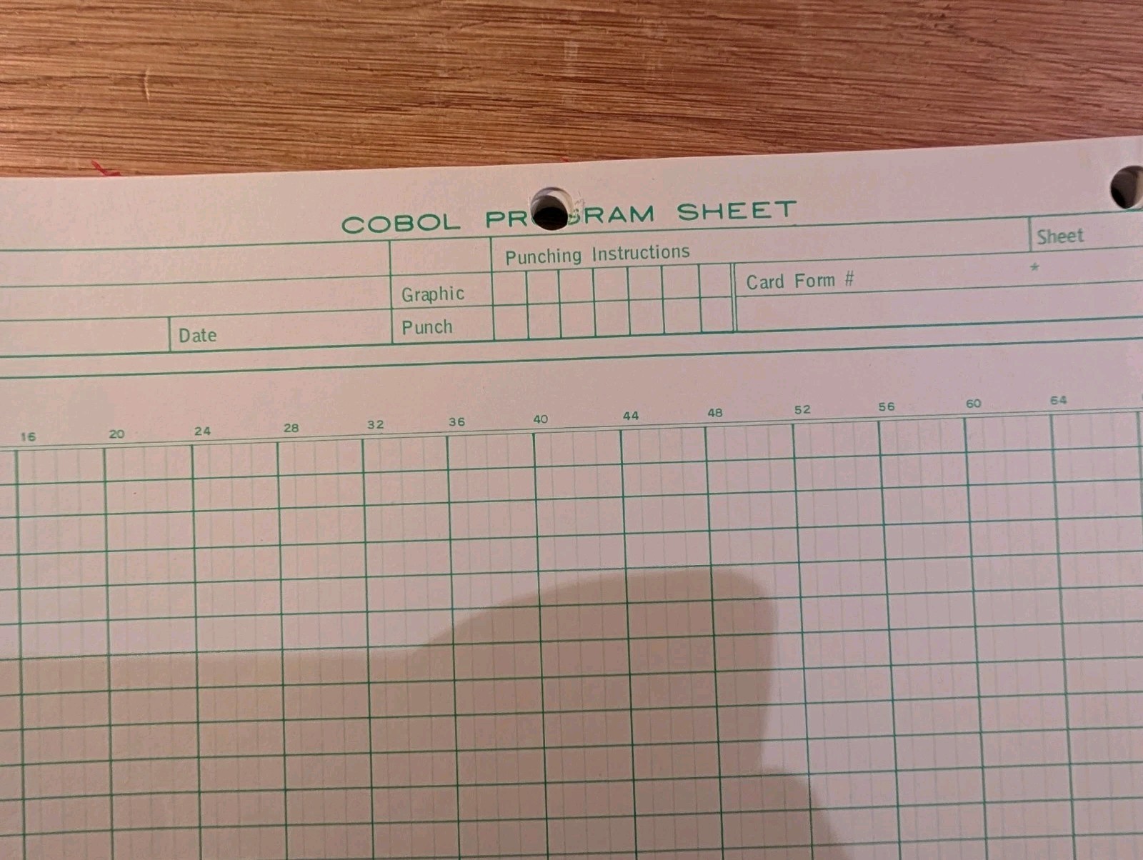 ONE (1) IBM Cobol Coding Form Program Sheet 1970's Form R 10-035