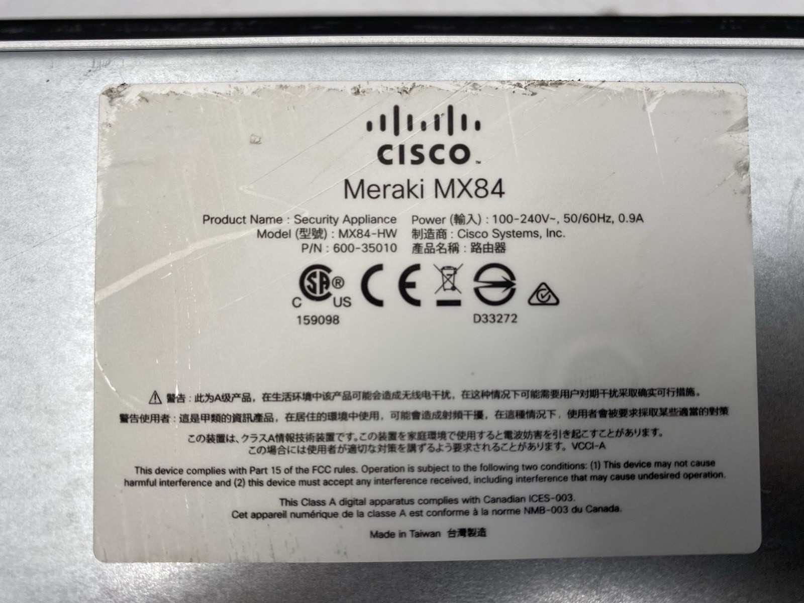 Cisco Meraki MX84-HW Cloud Managed Security Firewall Appliance Unclaimed
